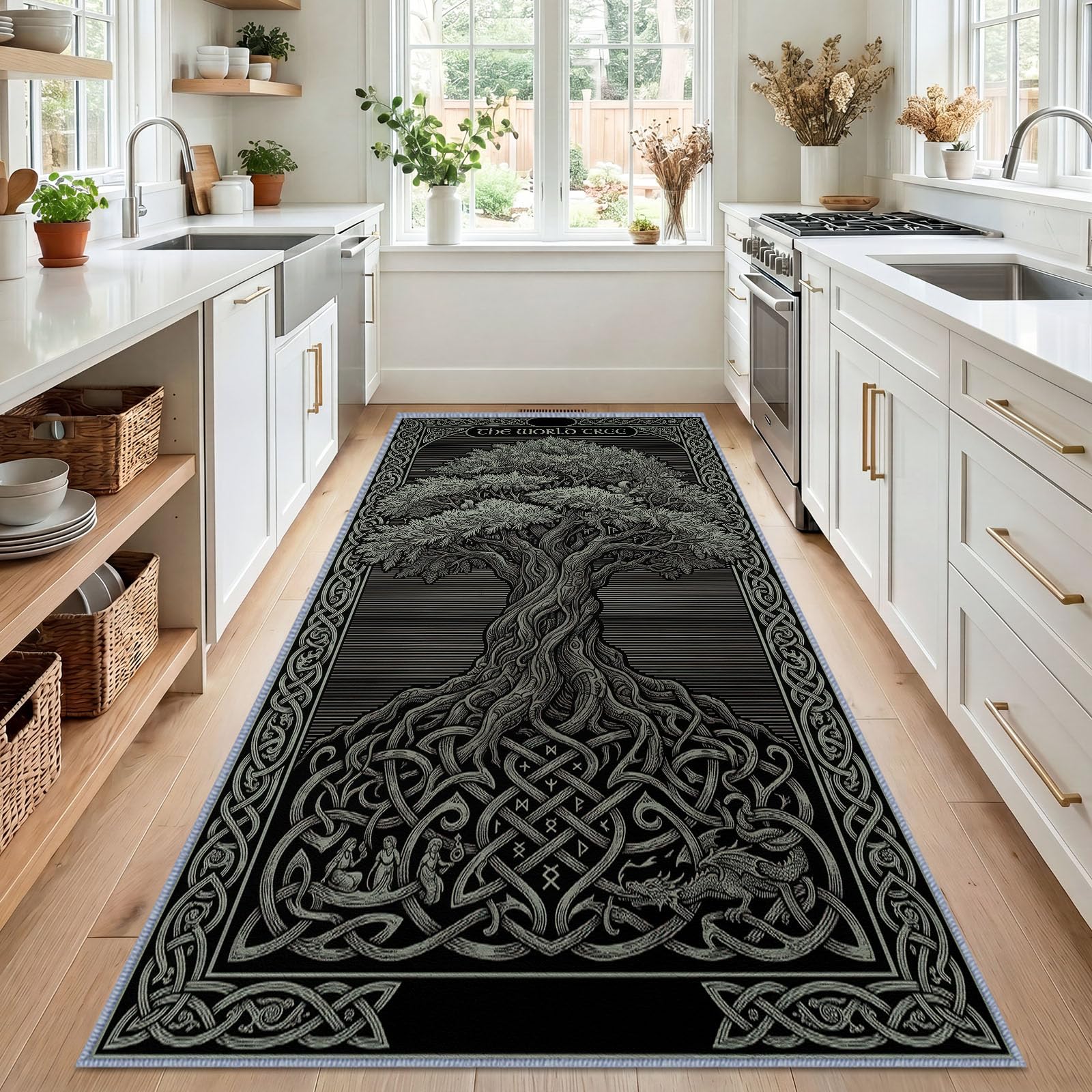 Árbol Mundo Celta Alfombra Pasillo Lavable a máquina, 80 x 240 cm