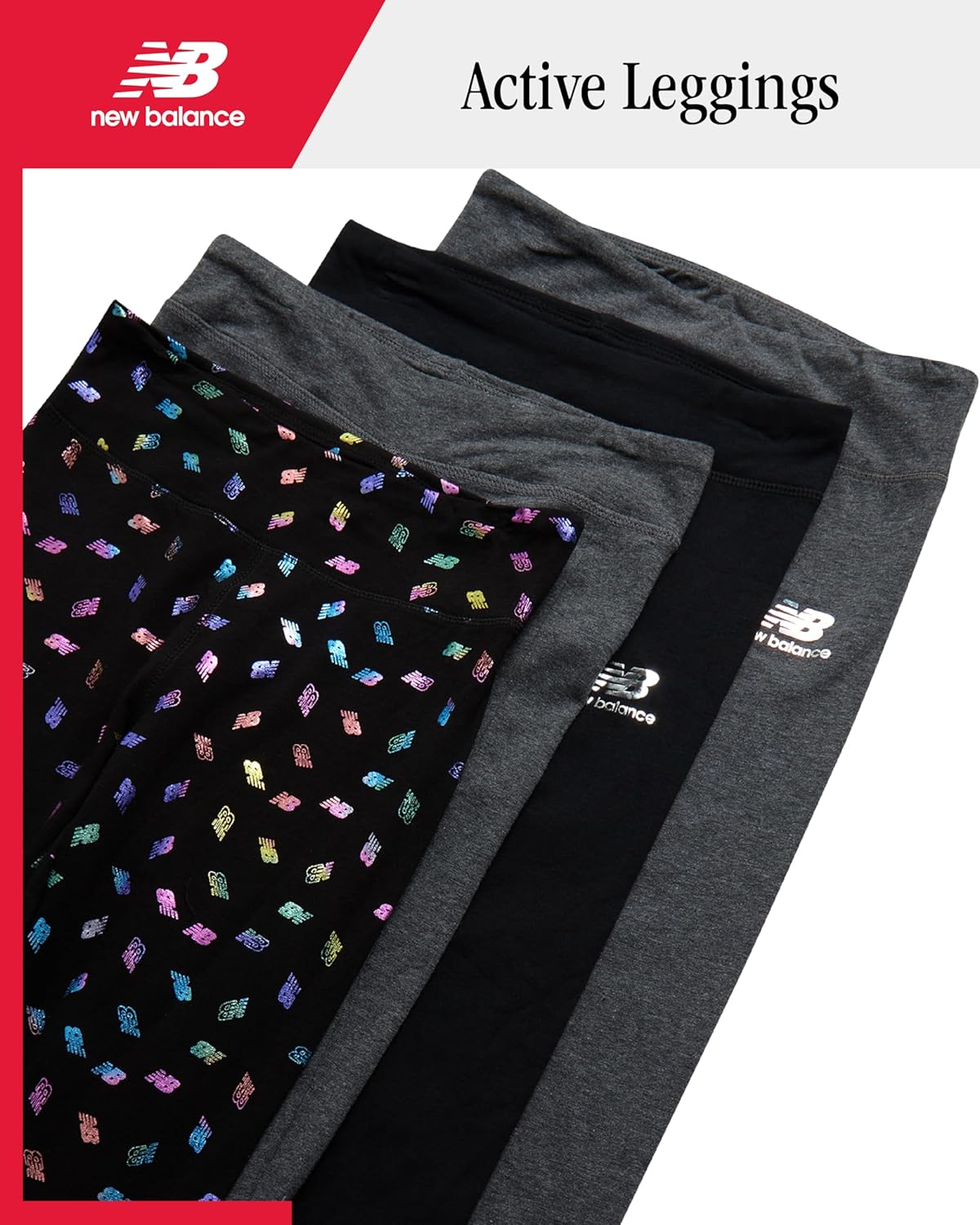 New Balance Active Girls Leggings - 4 Pack Girls Athletic Leggings Yoga Pants Running Workout Kids Dance Tights (7-16) - Image 2