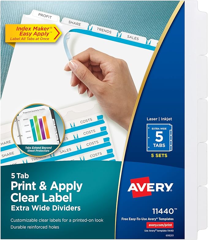 Avery 5 Tab ExtraWide Dividers for 3 Ring Binder, Perfect