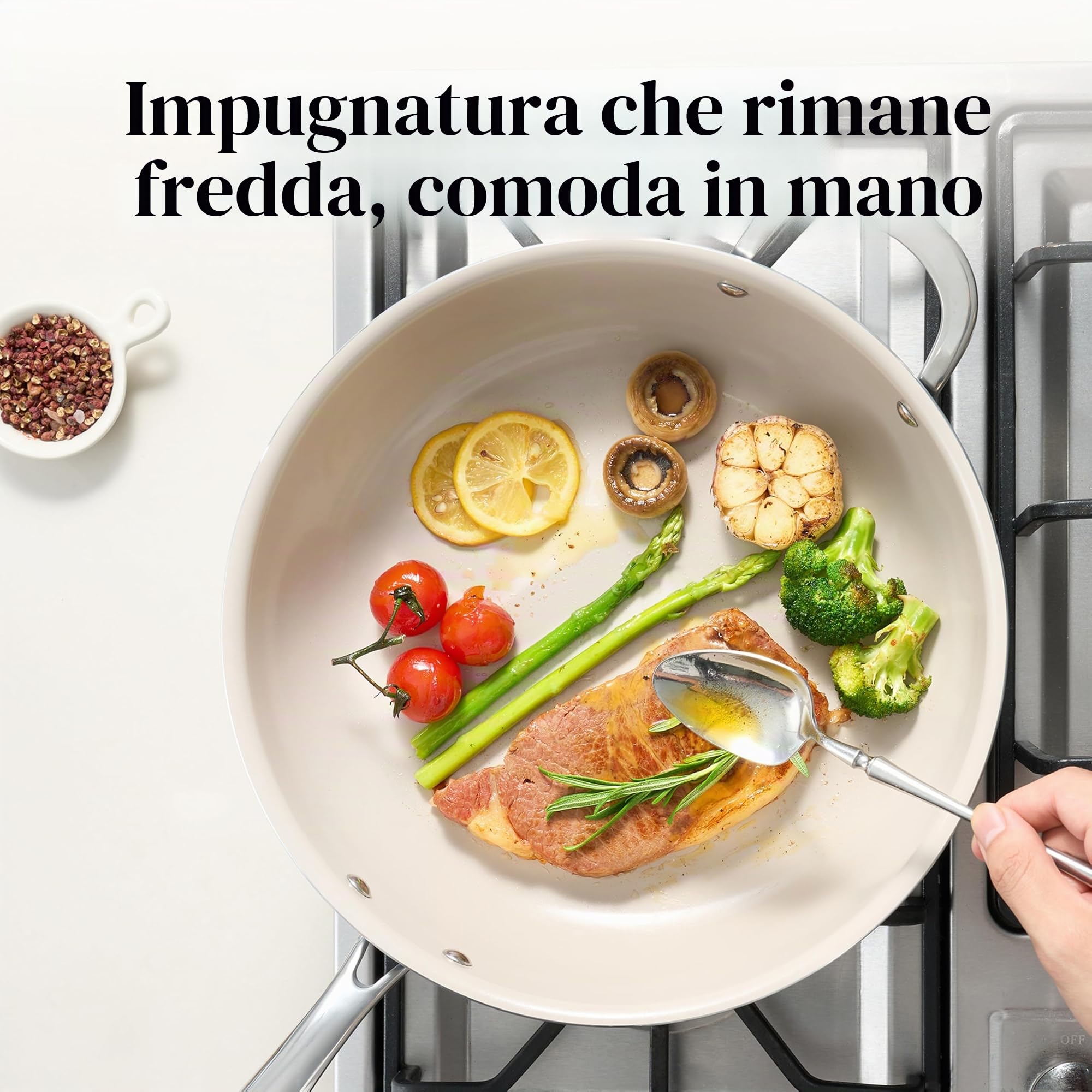 Redchef Padella da 28 cm, con coperchio, rivestimento antiaderente, in ceramica, a induzione con manico in acciaio inox, senza PTFE, senza PFAS, adatta al forno, lavabile in lavastoviglie, colore: blu