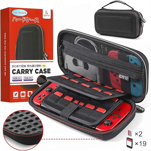 Amazon Nintendo Switch ケース Lipeno ニンテンドースイッチ ケース 19プラス2カードスペース 付き メッシュ袋収納eva キャリーケース 超軽い 耐衝撃 内部に耐震気泡及び超極細繊維の生地で任天堂スイッチ専用 黒 周辺機器 アクセサリ