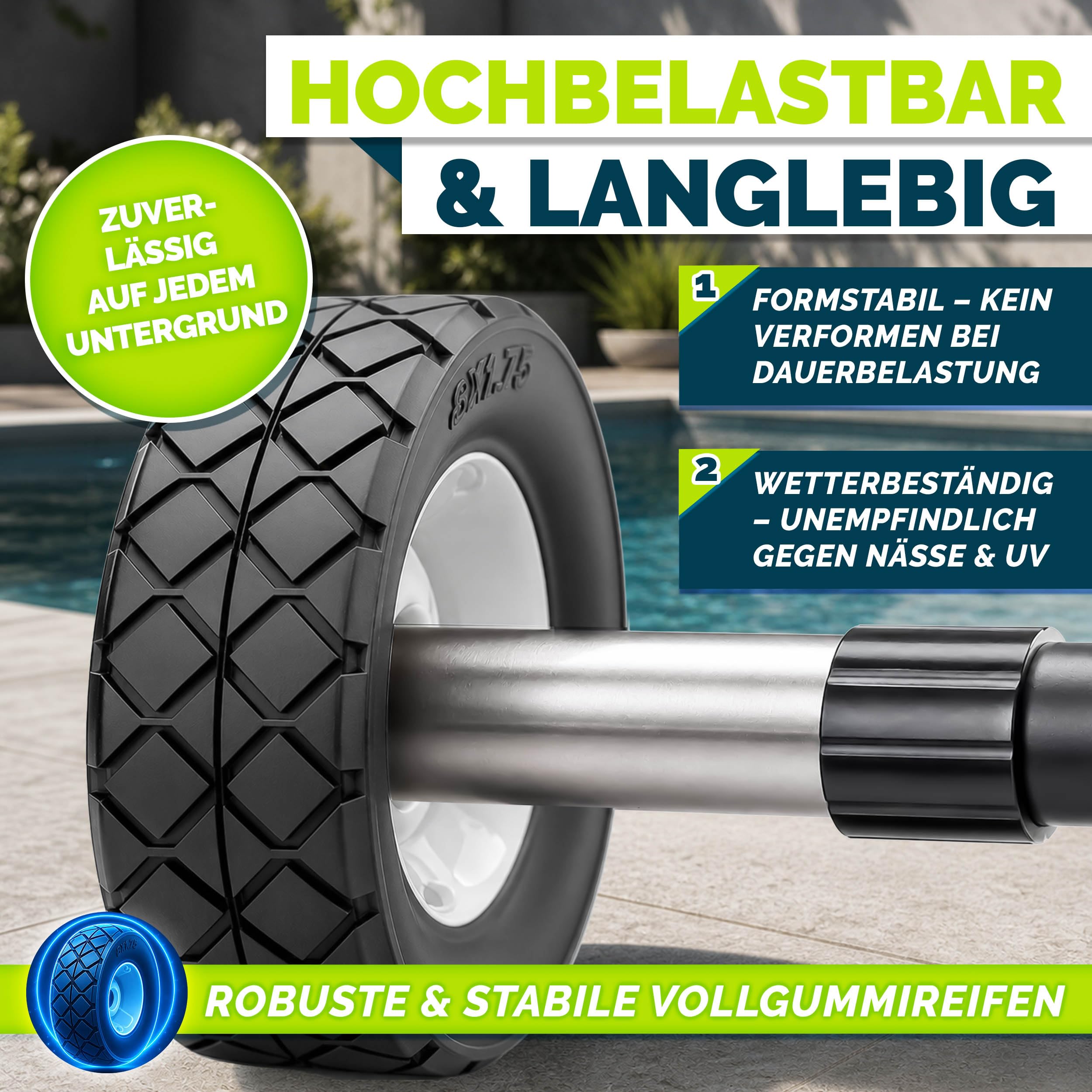 tillvex Pool Aufroller Premium 3-5,70 m mit Vollgummireifen inkl. Thermometer & Bänder | Aufrollsystem für Solarfolie | Aufrollvorrichtung für Poolplane & Abdeckung | witterungsbeständiges Material