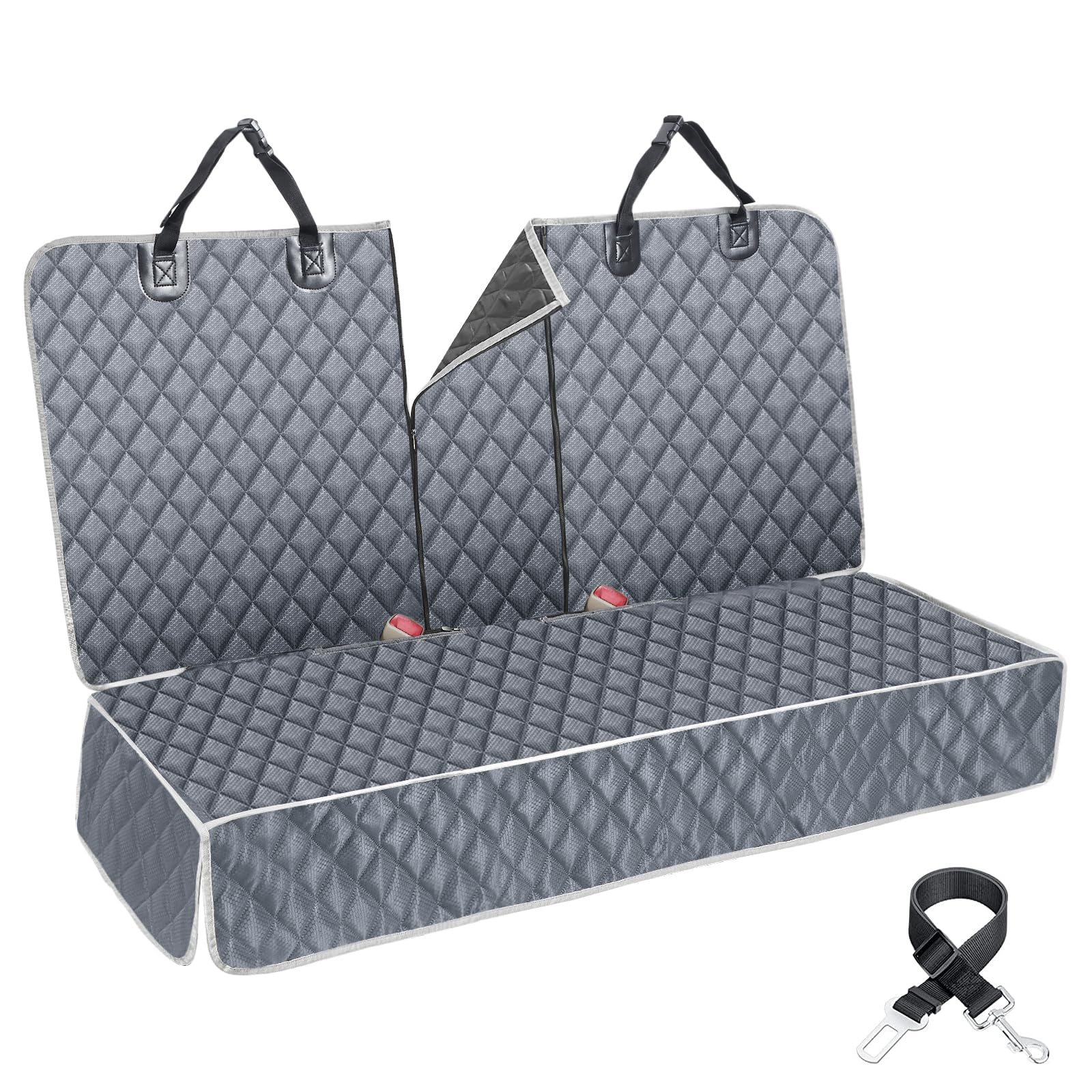 ANOSOSPECIAL Coprisella per sedile posteriore per auto, impermeabile, con cintura di sicurezza, antigraffio, per cani, sedile posteriore per bambini, universale(Grigio, ISOFIX Large)