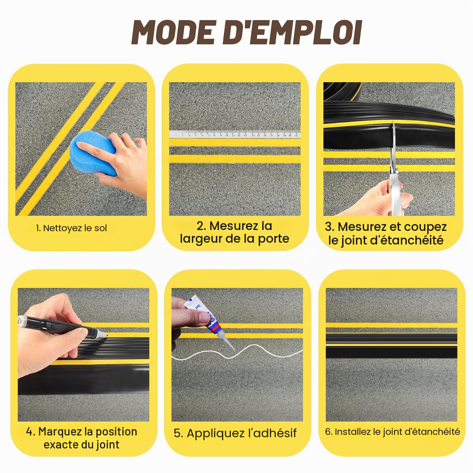 Joint Porte Entree Garage 6 m/12 mm Bas de Porte Kit Isolant Caoutchouc Seuil Universel Joint de Porte d'entrée Pour Garage, Entrepôt, Atelier, Barrière Anti-inondation,Isolation Acoustique