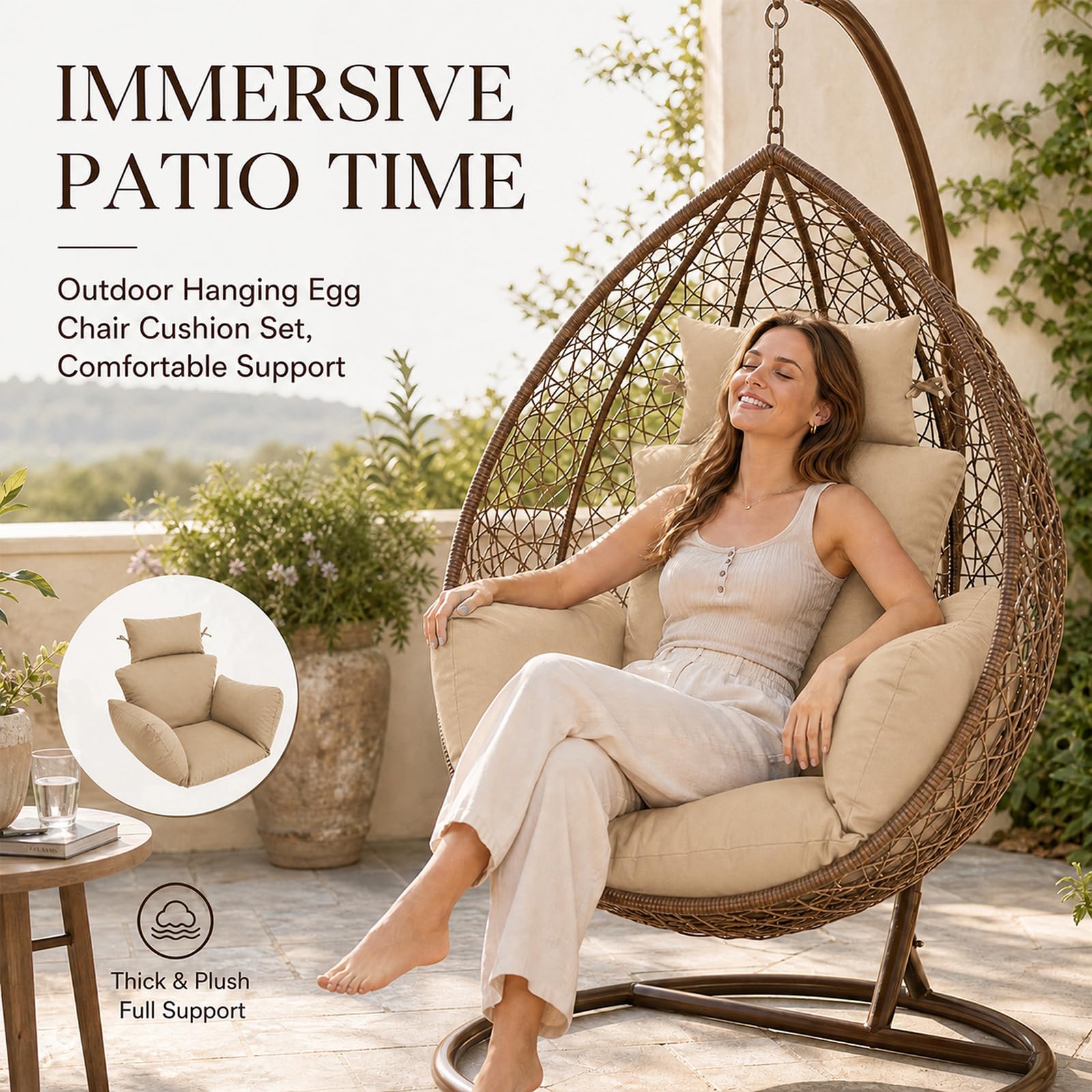Cojín colgante para silla mecedora para exteriores, cojín de jardín con reposacabezas, cojín para sillón mecedora, cojín de interior para columpio, cesta colgante, silla mecedora, cojín para silla