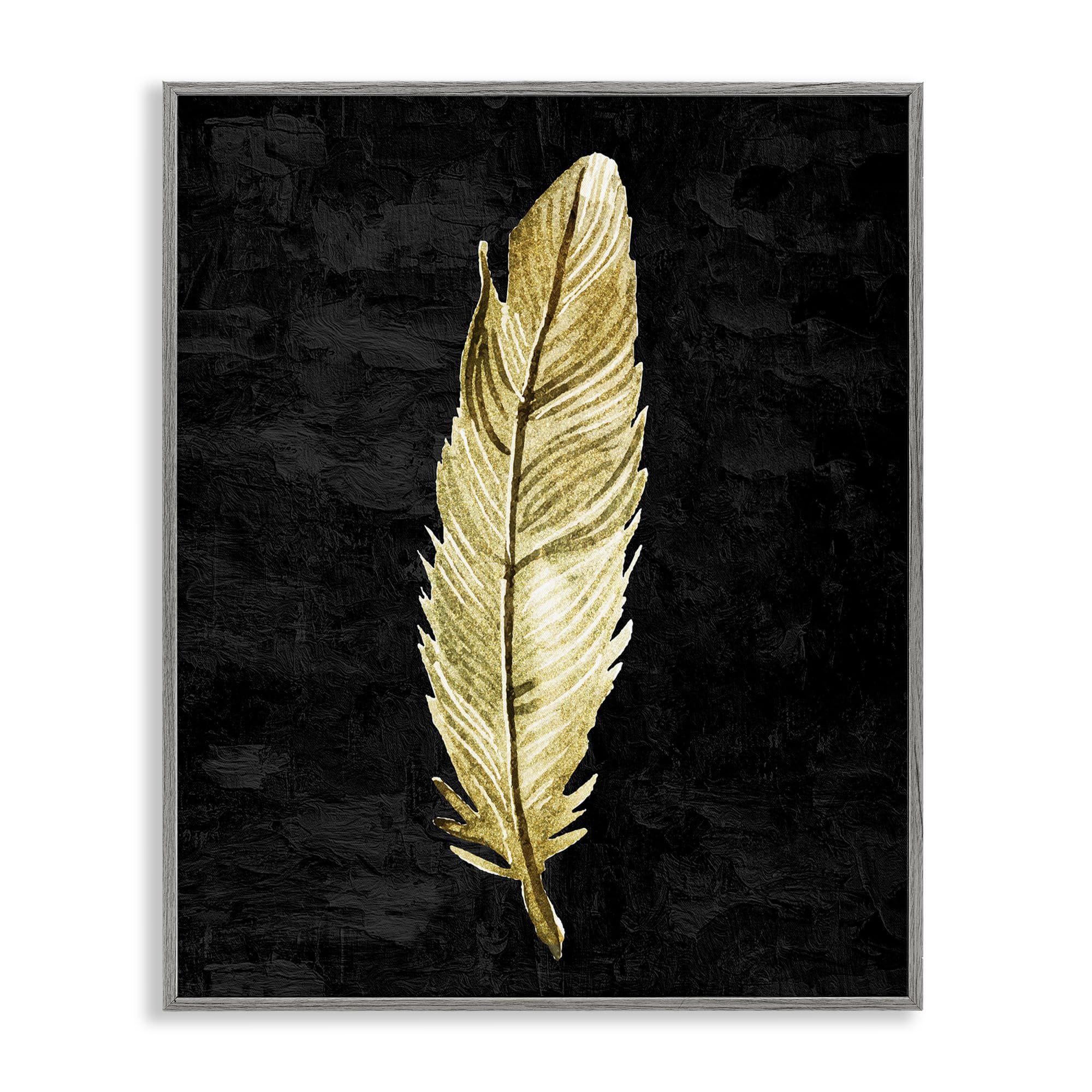 Stupell Industries Curved Feather on Black Gray Framed Giclee Art, design by Kim Allen, 14 x 11