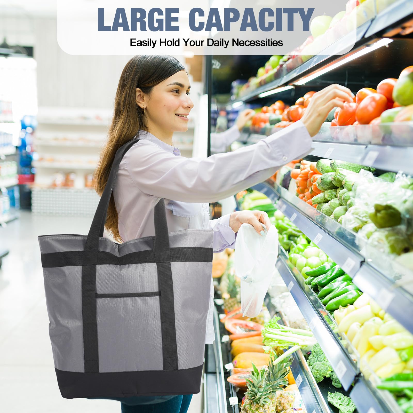 Pickmesh Paquete de 6 bolsas grandes aisladas plegables suaves a prueba de fugas con aislamiento de espuma térmica, bolsa de comestibles para entrega de alimentos, bolsa de mano para picnic, viajes,