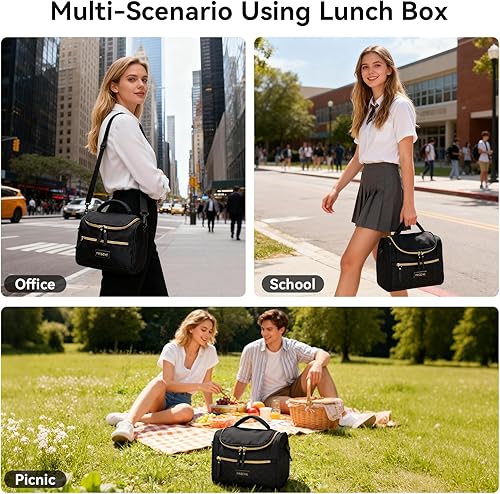 Miniatura 7 de Lonchera para mujer, reutilizable, aislada, con correa de hombro ajustable y bolsillo frontal, a prueba de fugas, térmicas, a prueba de fugas,