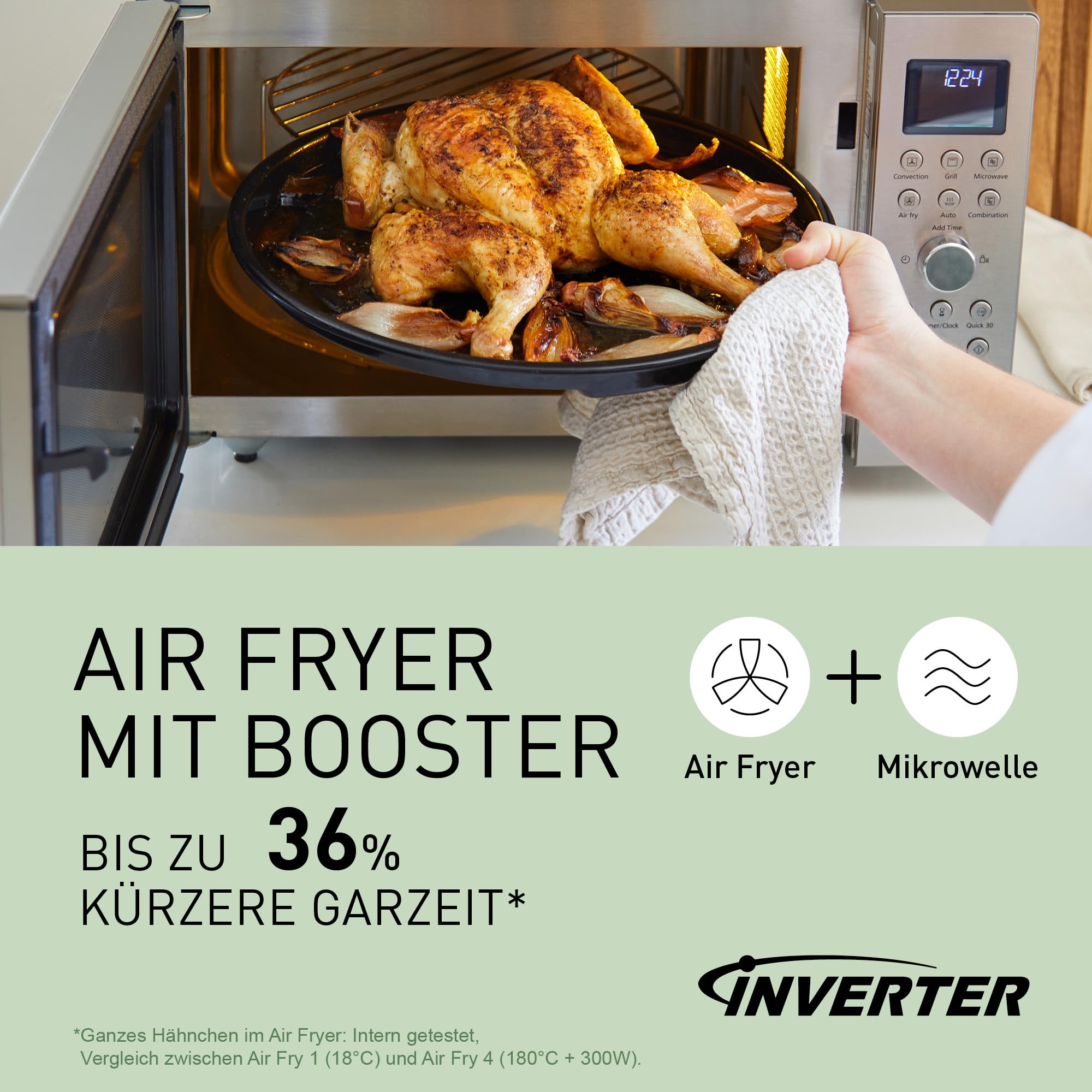 Panasonic NN-CD58RSEPG 27L 4-in-1 Kombi-Mikrowelle mit Airfryer-Funktion 1000W Inverter 1300W Grill Edelstahl