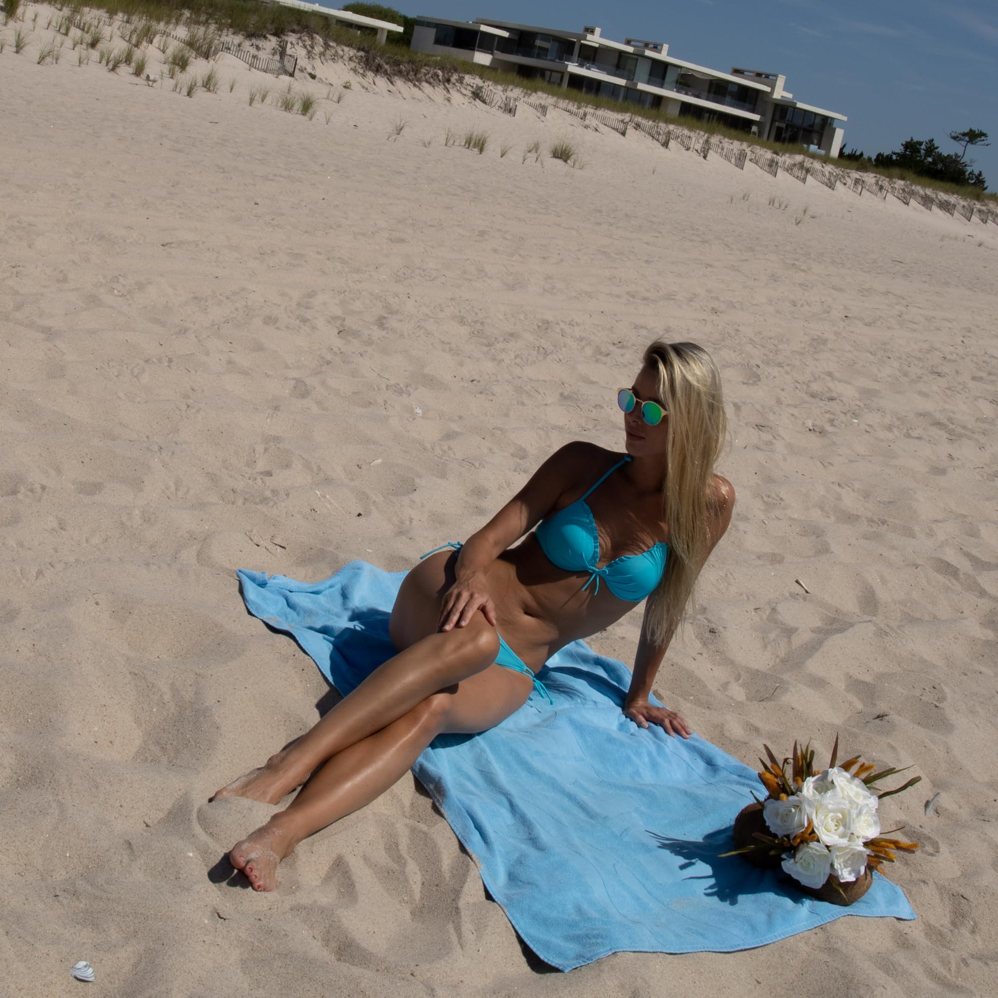 Mosobam Weiches Strandtuch, 35 x 70 cm, Blau, Luxus-Cabana, 450 g/m², Hotelhandtücher, schnell trocknend, übergroß, Reise-Set, Viskose aus Bambus, türkische Baumwolle