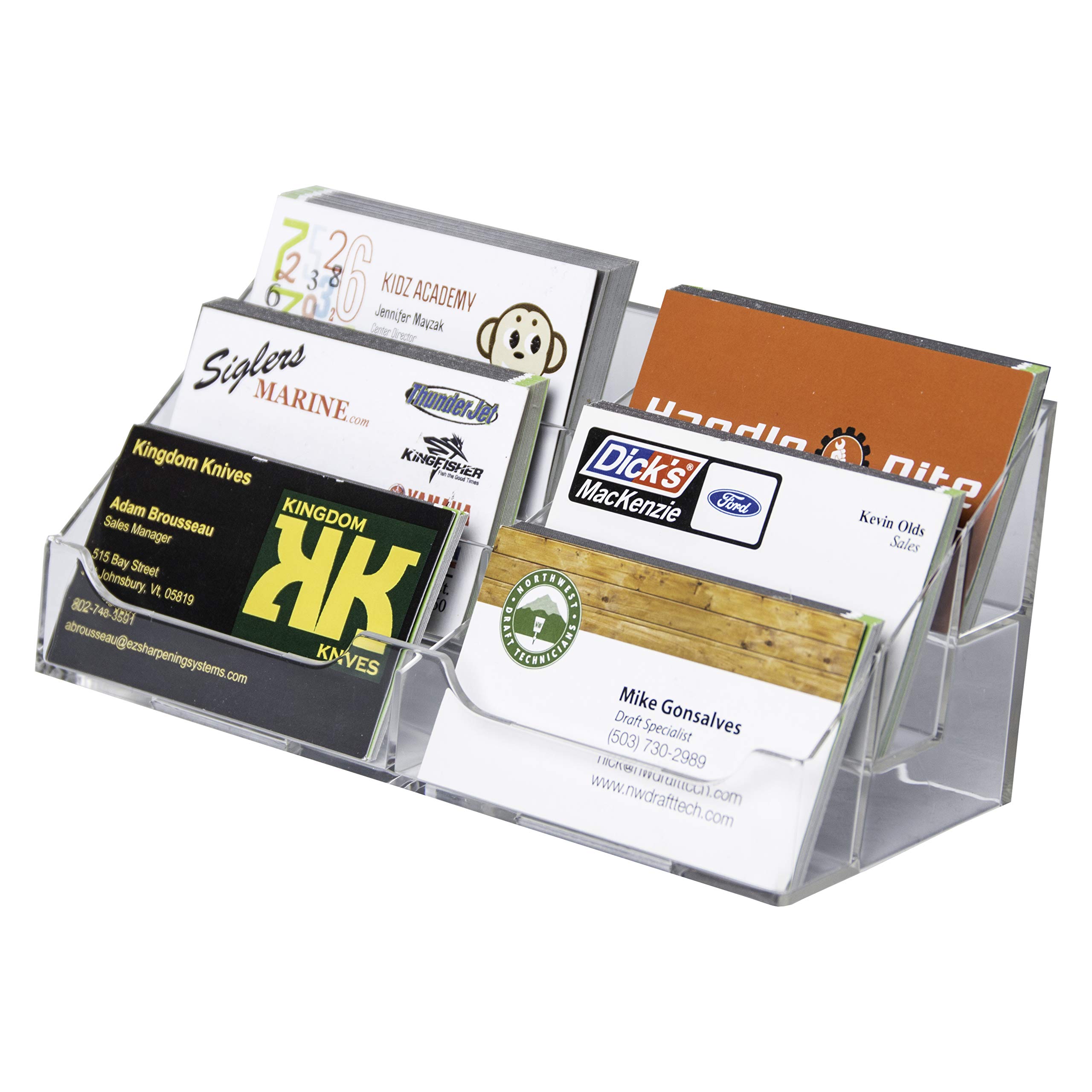 Clear-Ad - Clear Acrylic Horizontal 6-Tier Business Card Holder for Desk 3.5x2 - Multiple Plastic Countertop Business Card Organizer - Desktop Multi