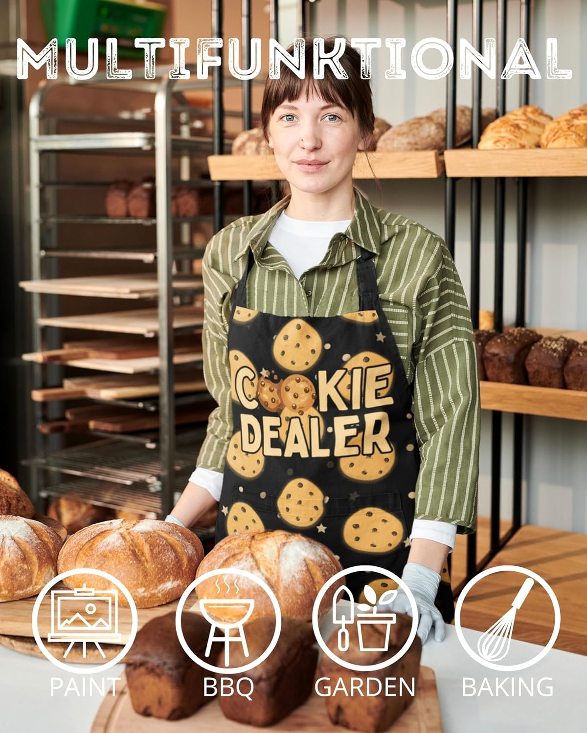 InnoBeta Cookie Themed Gifts for Women/Men, Cookie Apron with Pockets and Adjustable Neck Strap, Baker Gifts, Cookie Gifts