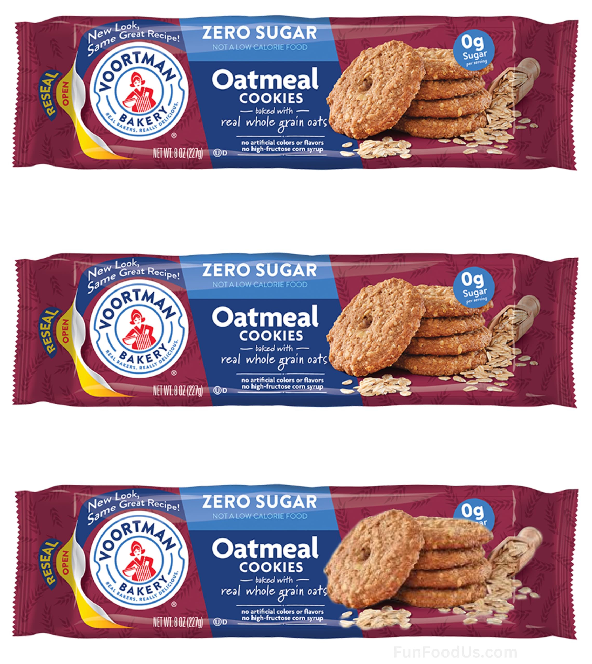 #1 Zero Sugar Oatmeal Cookies (Pack Of 3 x 8 Oz Ea) Made with Real Ingredients, Baked with Whole Grain Oats - Voortman Cookies #1 sugar free brand in the U.S.