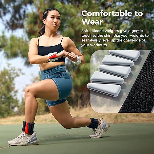 Miniatura 3 de Sunny Health & Fitness Juego de 2 bandas de peso para brazo para caminar, pesas ajustables de silicona para tobillo, correa flexible, pesas pequeñas