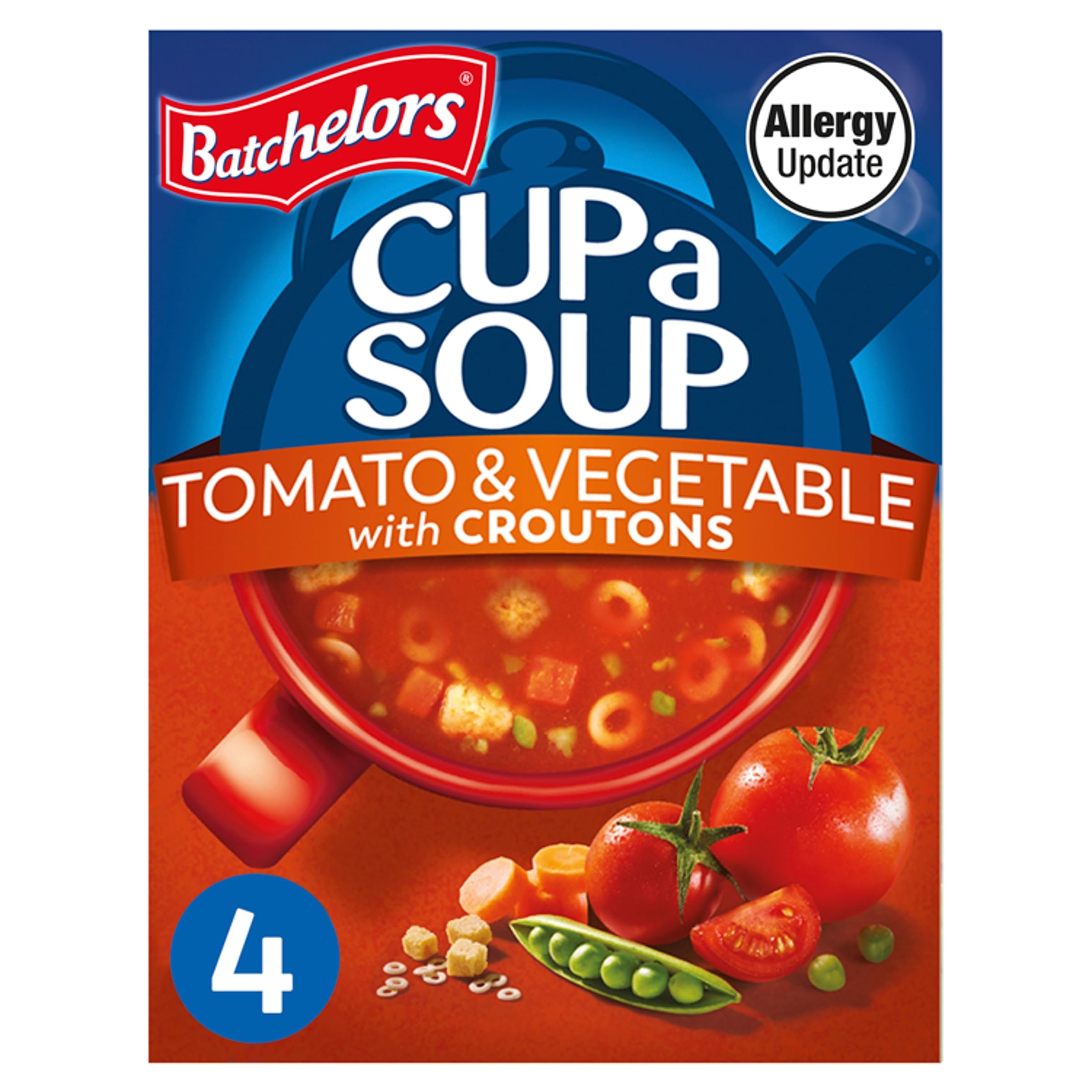 BatchelorsCup a Soup Tomato & Vegetable with Croutons Instant Soup Sachets, 4 Sachets, 104 g (Pack of 1)