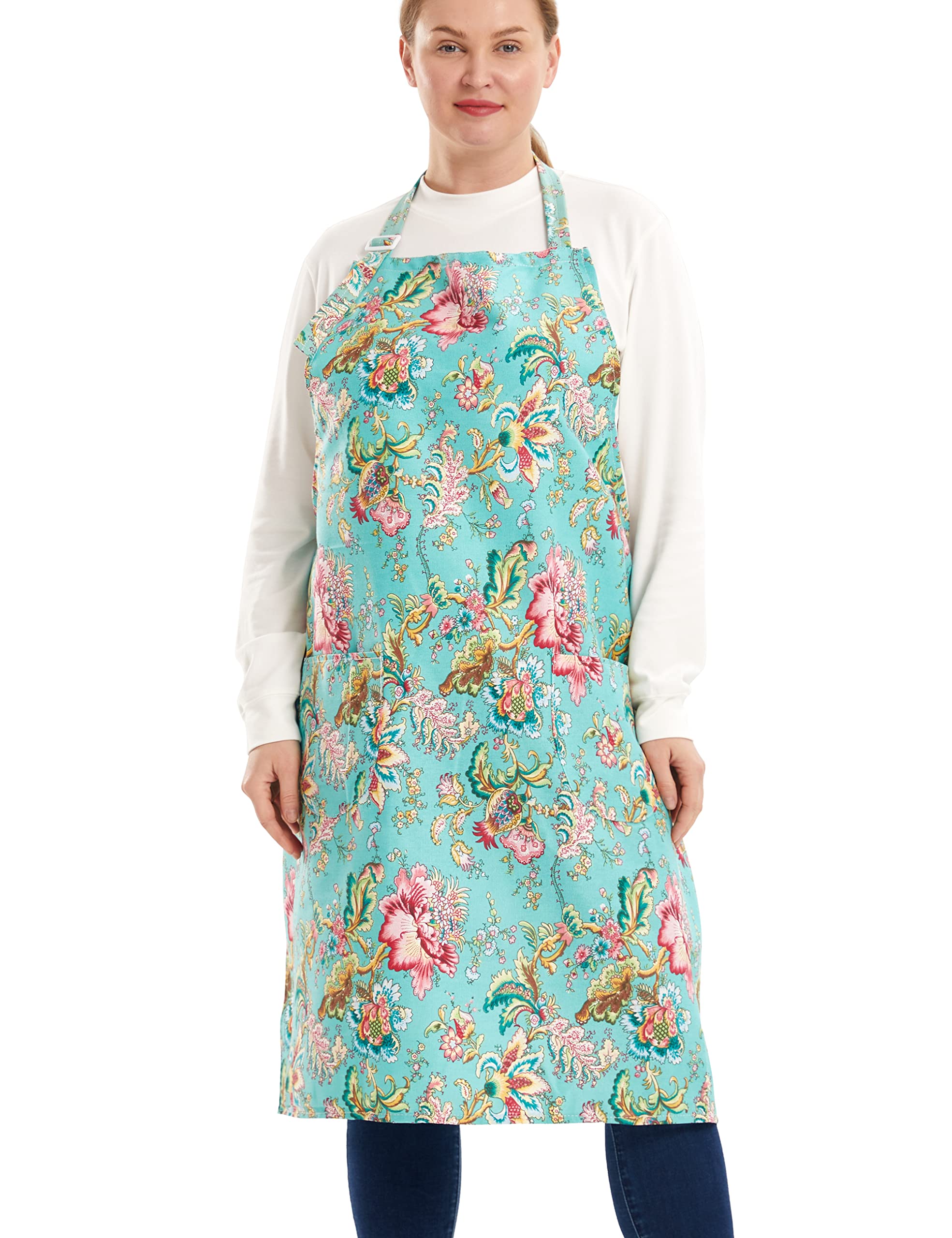 APRONNER Cotton Linen Baking Plus Size Aprons for Women with Pockets Kitchen Cooking, Flower No.24, 2X/3X — image 1