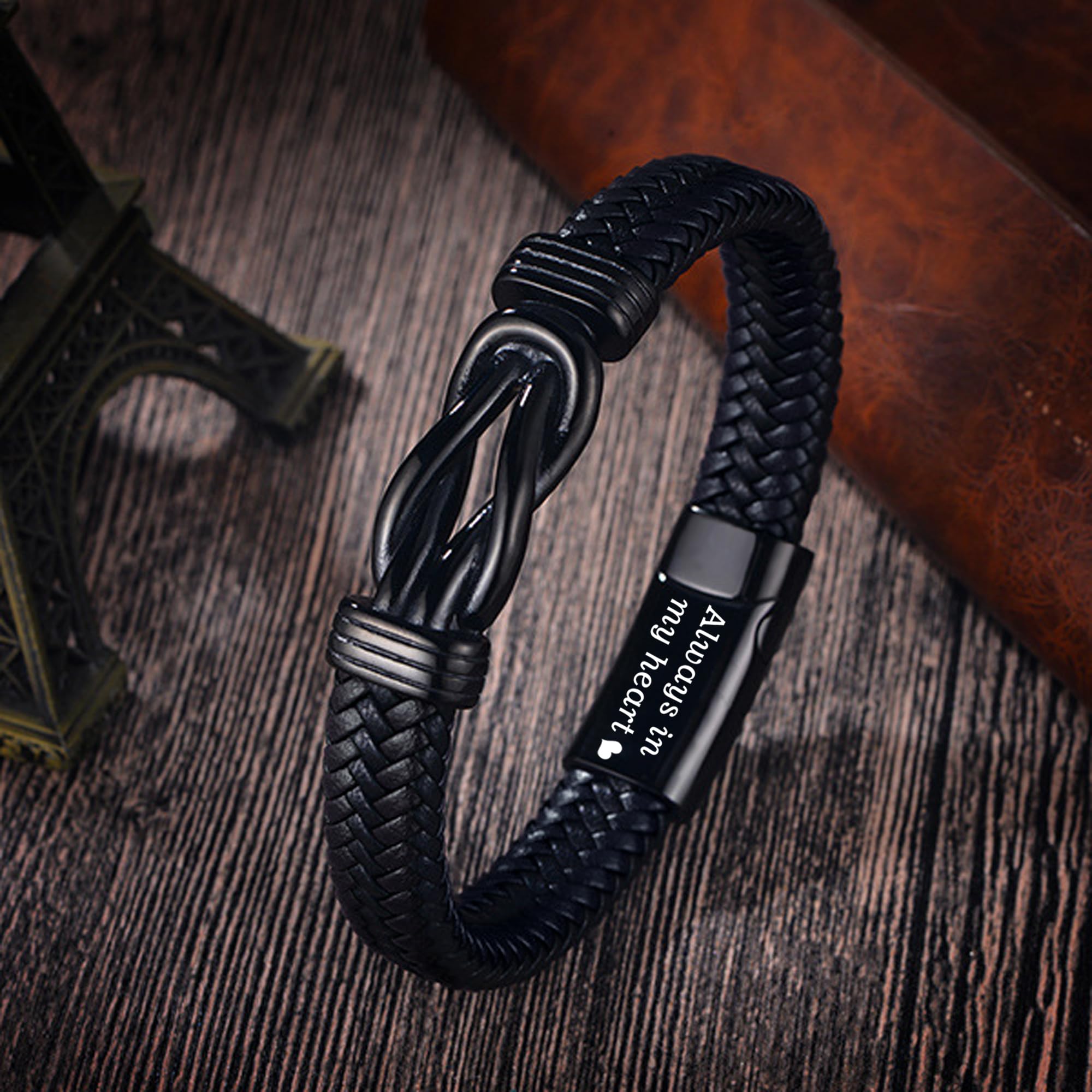 Pulsera de urna para cenizas humanas, pulsera de cuero con nudo de cremación, pulsera de acero inoxidable para recuerdo, joyería para hombres, Acero inoxidable, No es una piedra preciosa 5
