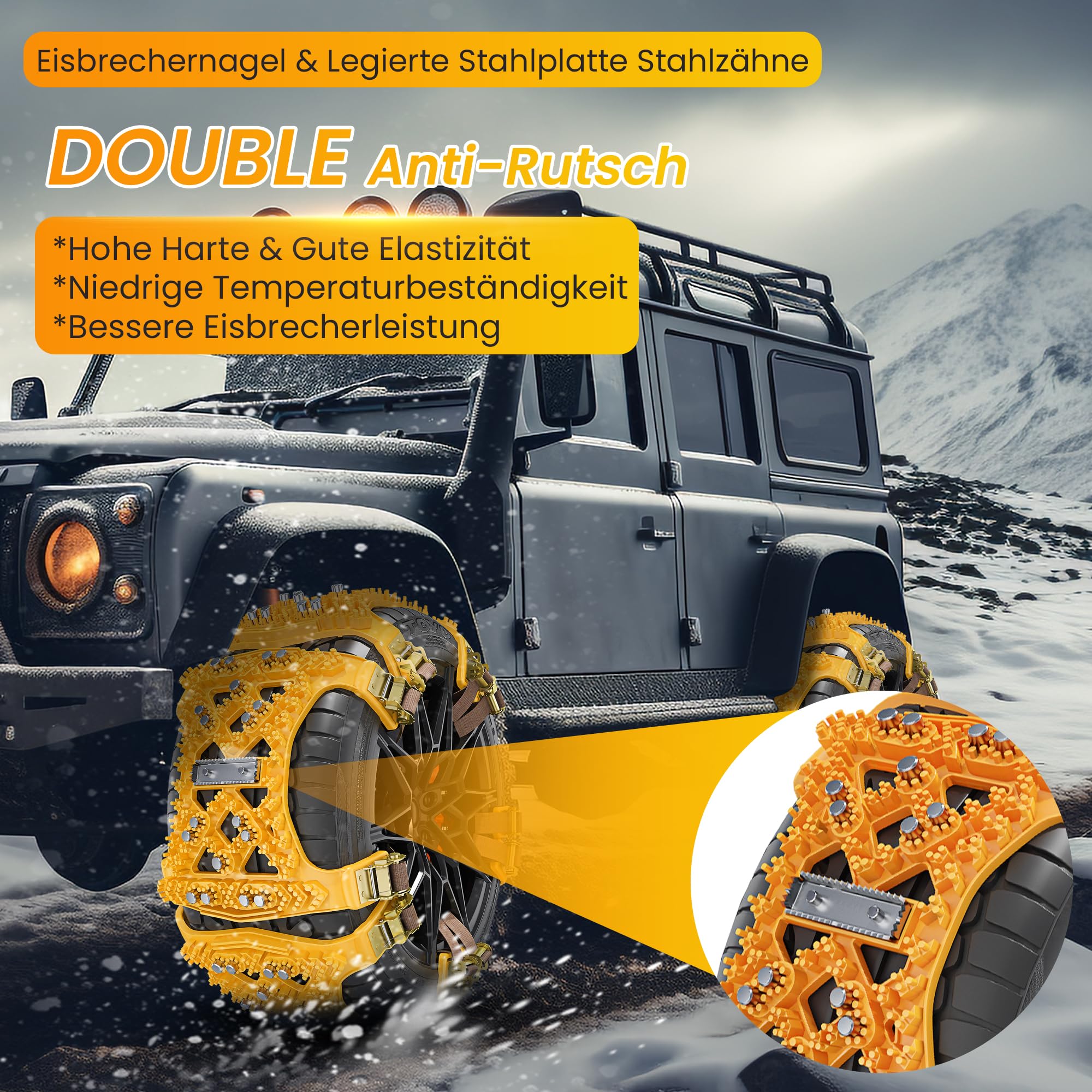 Universal Schneeketten für Auto & SUV - 6 Stück Anti-Schneeketten für Eis, Schnee & Matsch (Reifenbreite 165-265mm/6.5-10.4'')
