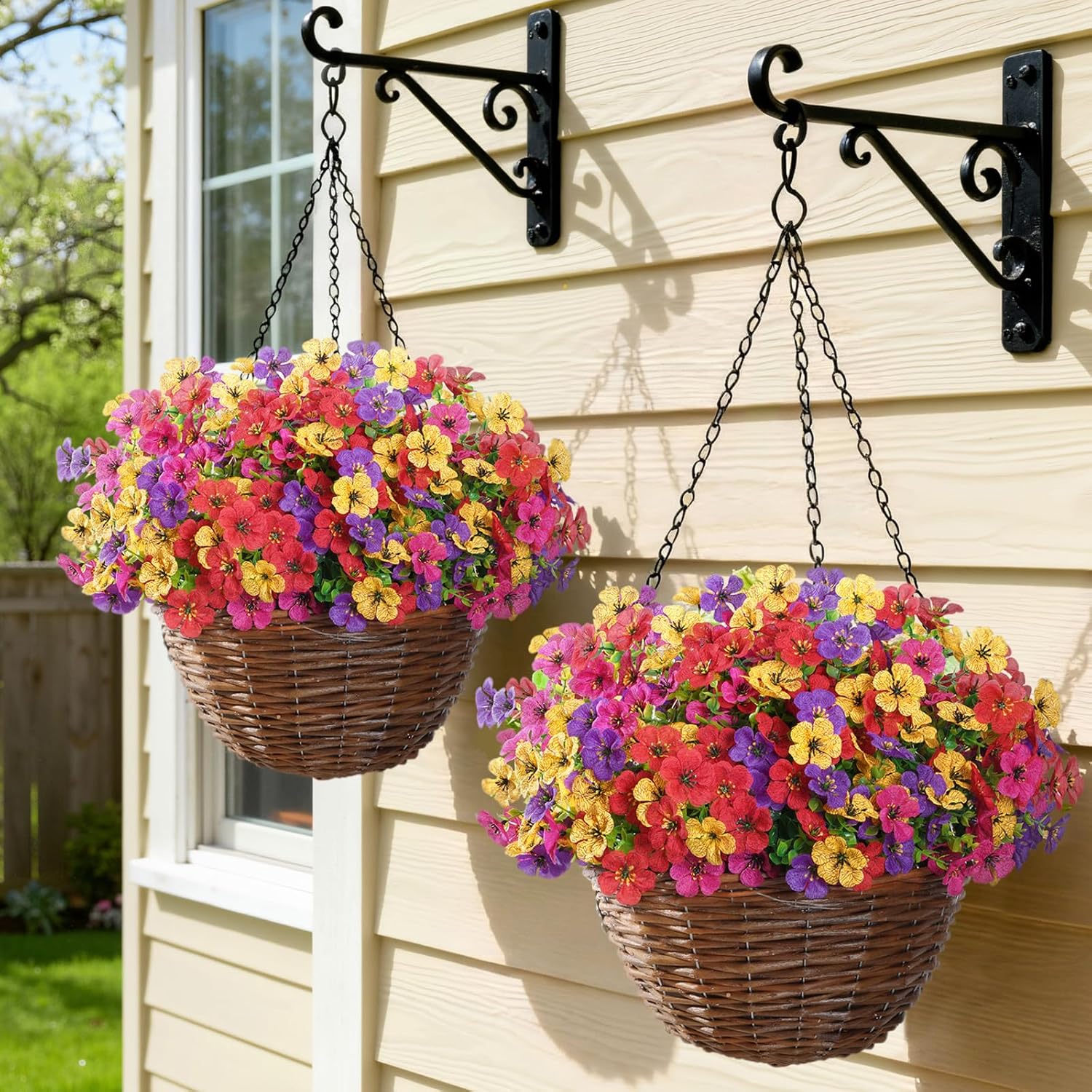Lifewit Artificial Flowers for Outdoors, 24 Bundles Plastic Fake Flowers Daisy for Home Garden Decor, Faux Plants for Spring Summer Porch, Window Box, Vase Decoration(4 Mix Color)