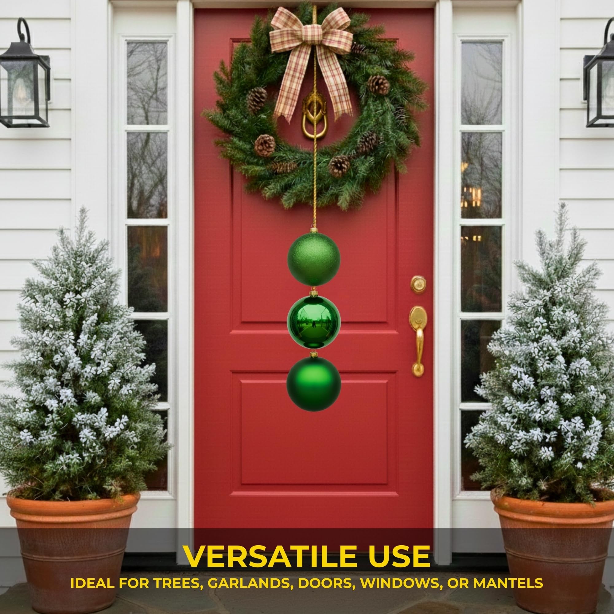 20 cm/3 große dunkelgrüne Weihnachtskugeln, PVC, bruchsicher, glänzend, matt, glitzernde Oberfläche, Weihnachtskugeln, Ornamente, sortiertes Set, Festliche Weihnachtsbaum-Hängedekorationen, rundes