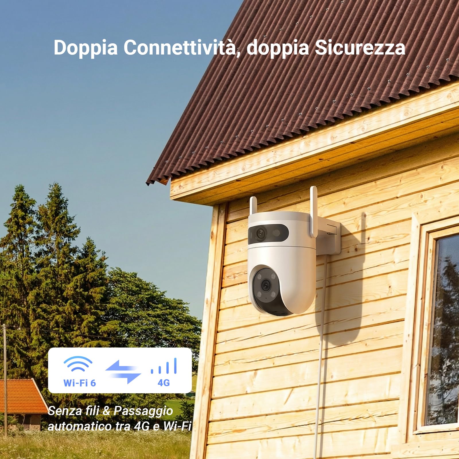 EZVIZ H9C 3K+3K Telecamera Wi-Fi da Esterno a Doppia Lente 4G LTE | PTZ a 360°, Tracciamento Automatico, Rilevamento Persone/Veicoli, Visione Notturna Colori 40m, Difesa Attiva, Wi-Fi 6