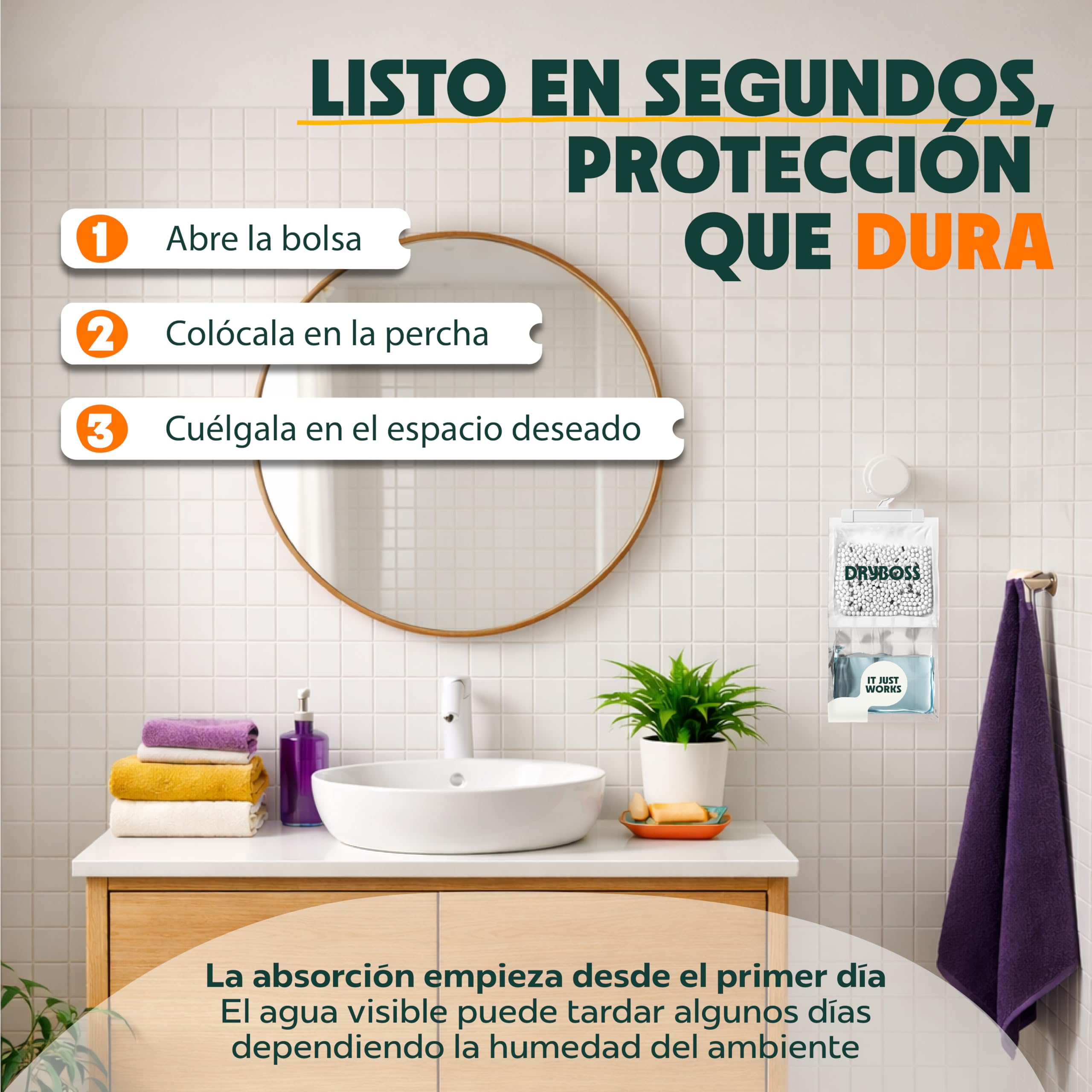 Bolsas Antihumedad Armarios XL - DRYBOSS - Deshumidificador para armario que absorbe humedad y condensación en pared, habitación, cajones y ropa, ayuda contra moho y olores - Pack 10 (2,5 kg) — view 3