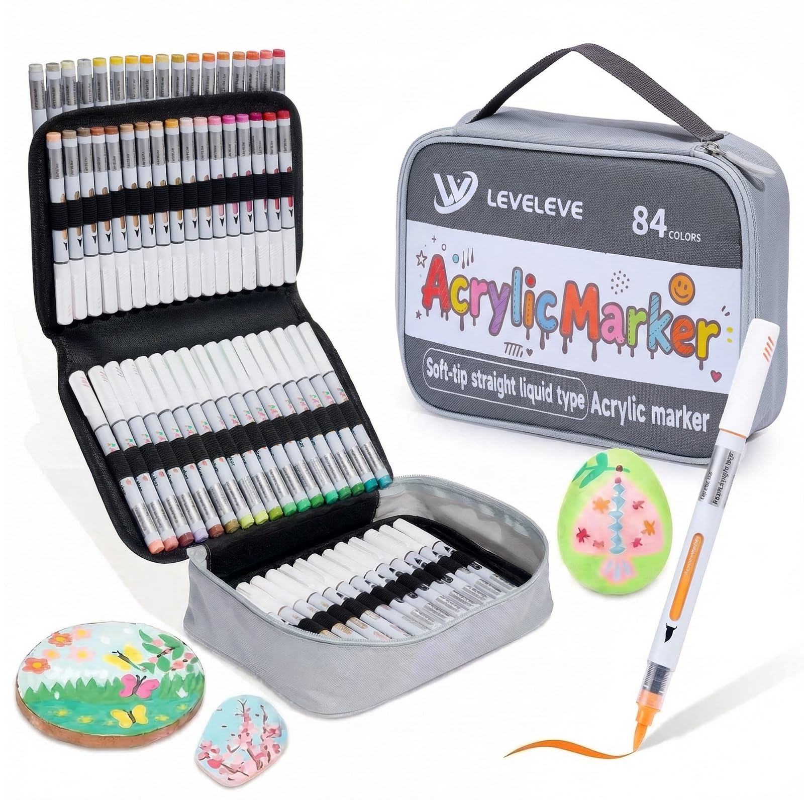Acrylic Paint Markers Flexible brush tip, 84 colors Paint Pens with Bag | for Rock Painti…