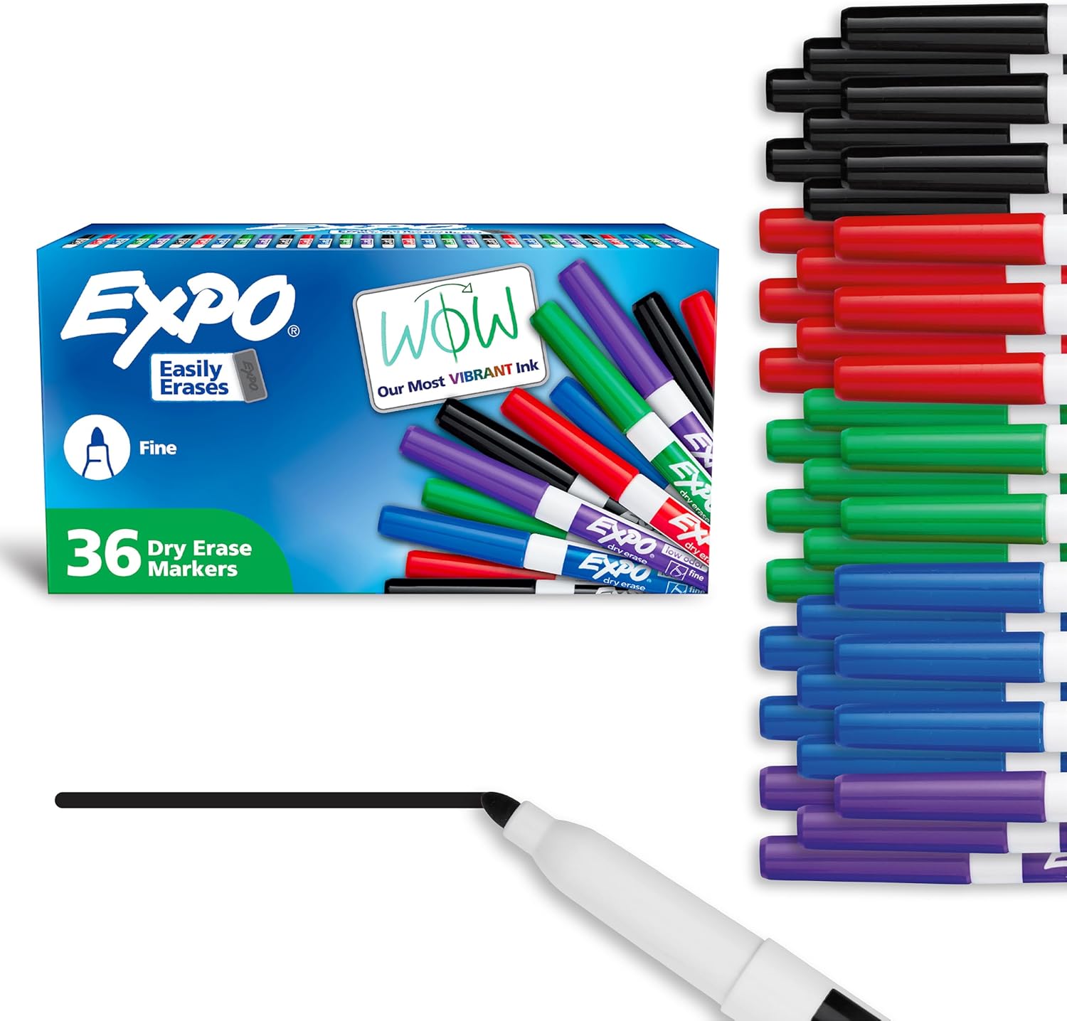 EXPO Low Odor Dry Erase Markers Fine Tip Assorted Colors 36 Count