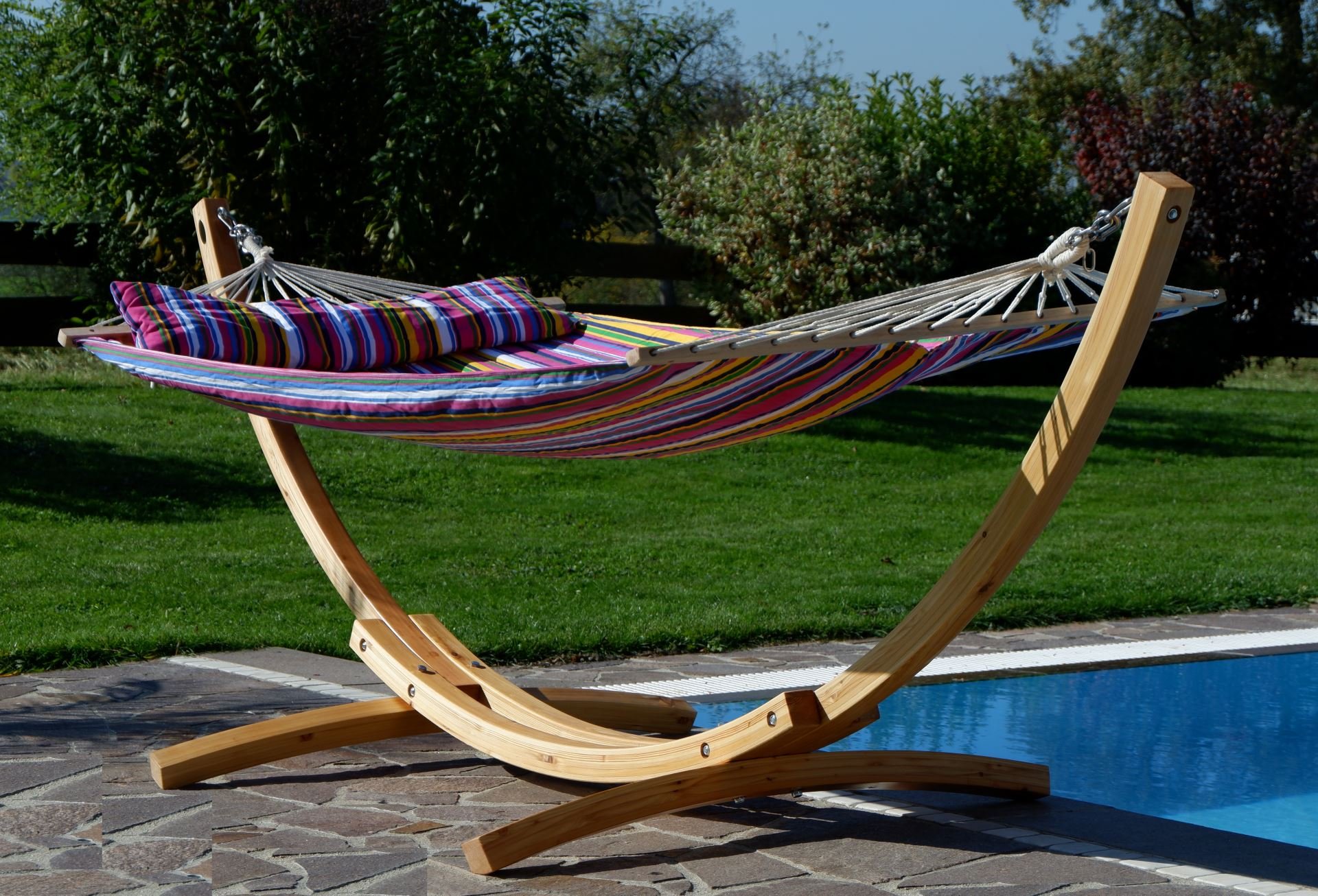 AS-S 320cm XL Limited Edition Cadre de hamac en Bois de mélèze avec hamac et des vis en Acier Inoxydable tapissés Blanca-LIM-Pink