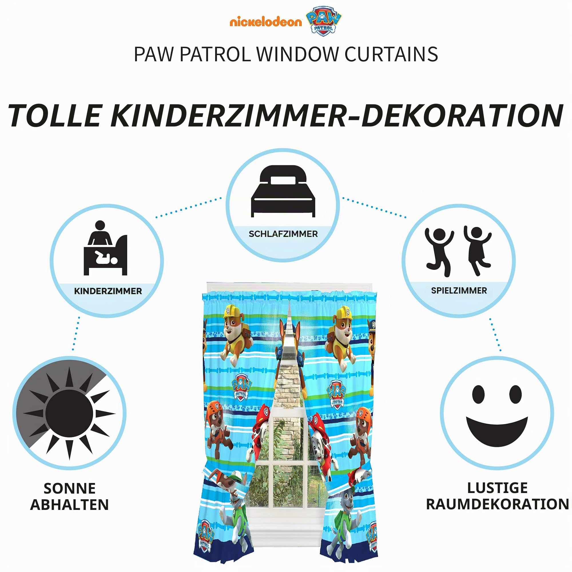 Nickelodeon Paw Patrol Kinderzimmer Fenstervorhang mit Raffhaltern, Blau, 208,3 x 160 cm