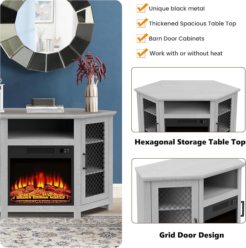 47" Corner Fireplace TV Stand Up to 55" TVs with 18" Electric Fireplace image 4