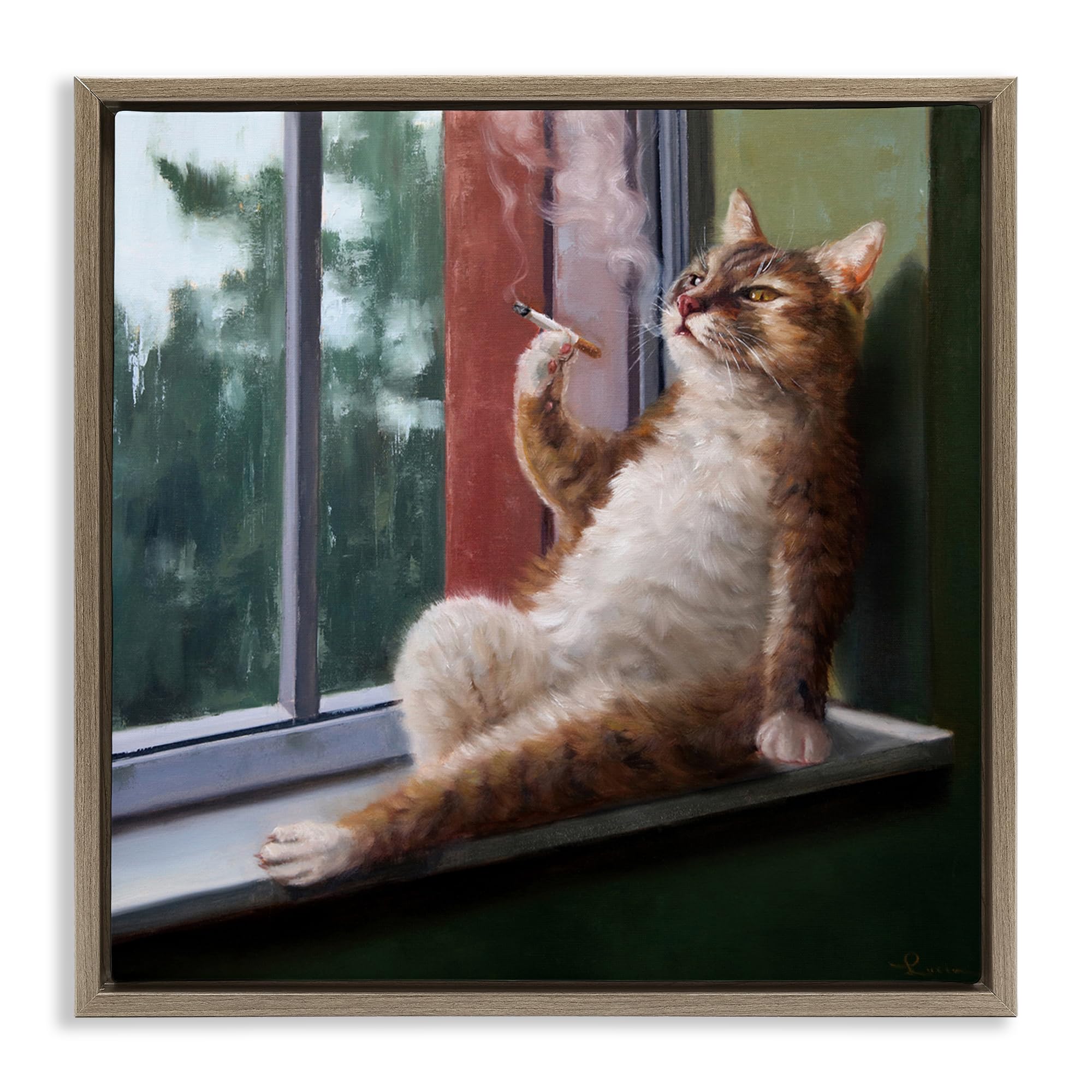 Amazon.com: 'Cat Smoking Lounging in Window'| Floating Frame