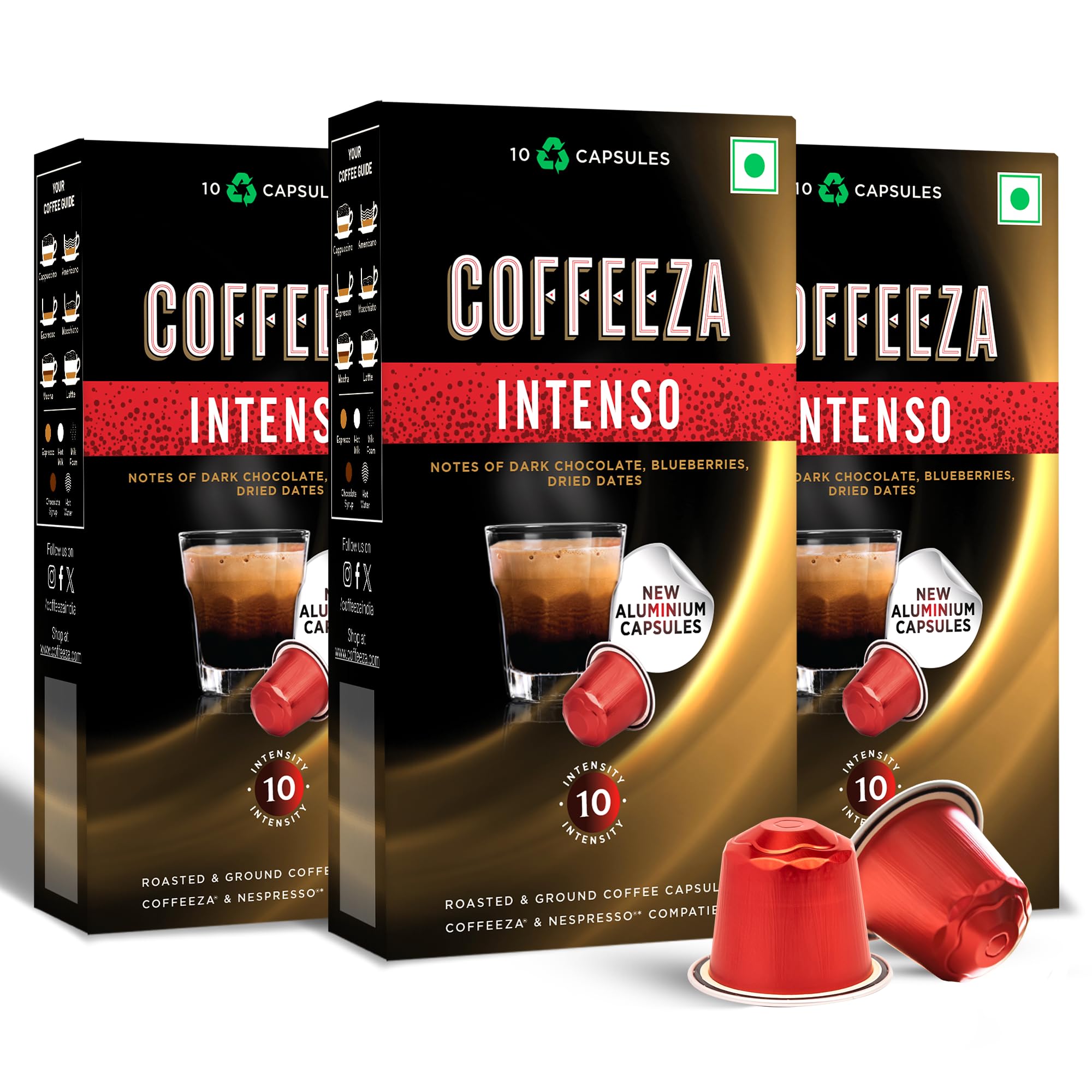 Coffeeza Espresso Coffee Pods, Intenso, Compatible with Nespresso Original Line Espresso Machines, Medium Roast, Intensity – 10, Arabica Aluminium Coffee Capsules, 3 Pack - 30 Single Serve Pods
