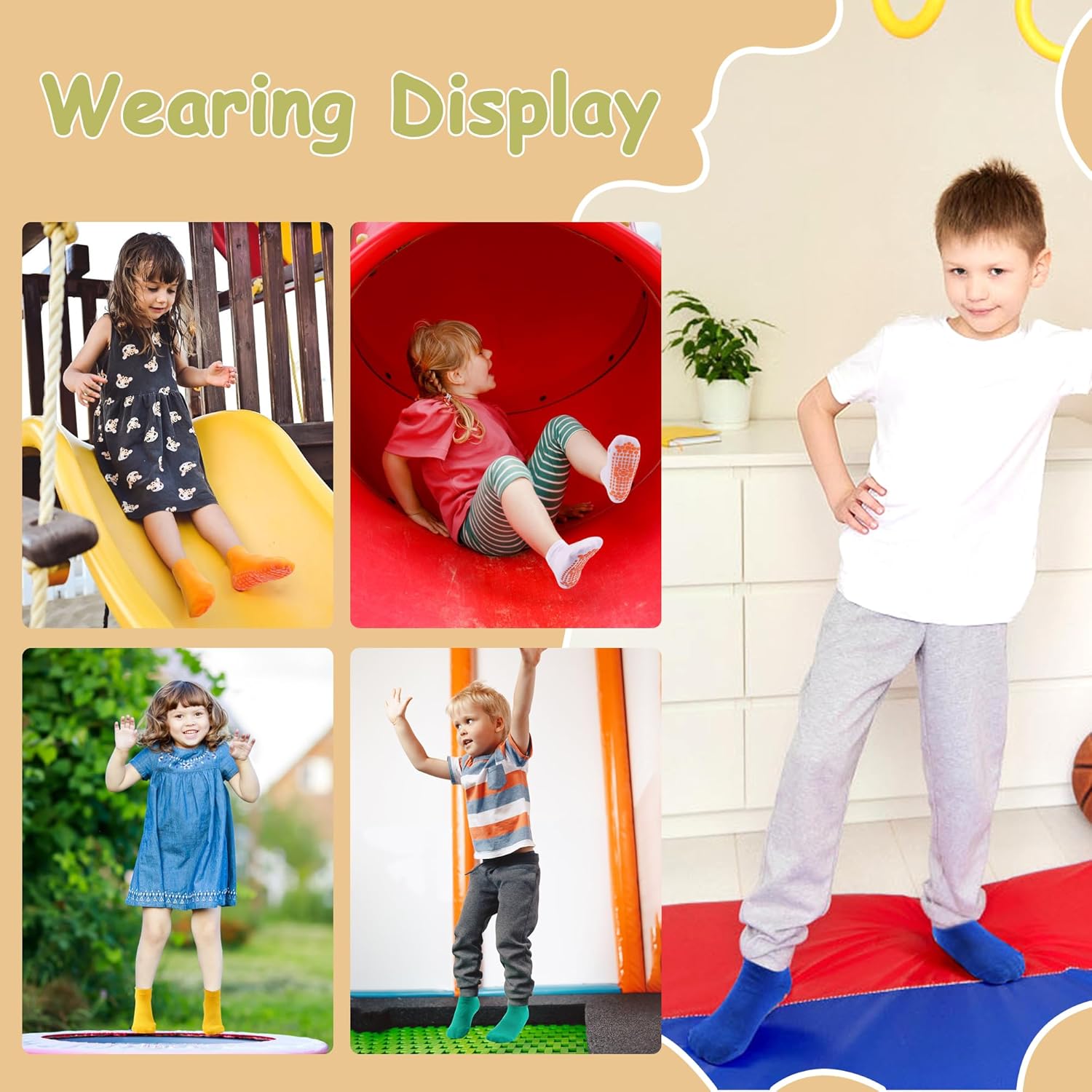 Non Slip Kids Grip Socks Slipper Socks with Grips for Boys 2-13 Years Trampoline Train Home 6/12 Pairs