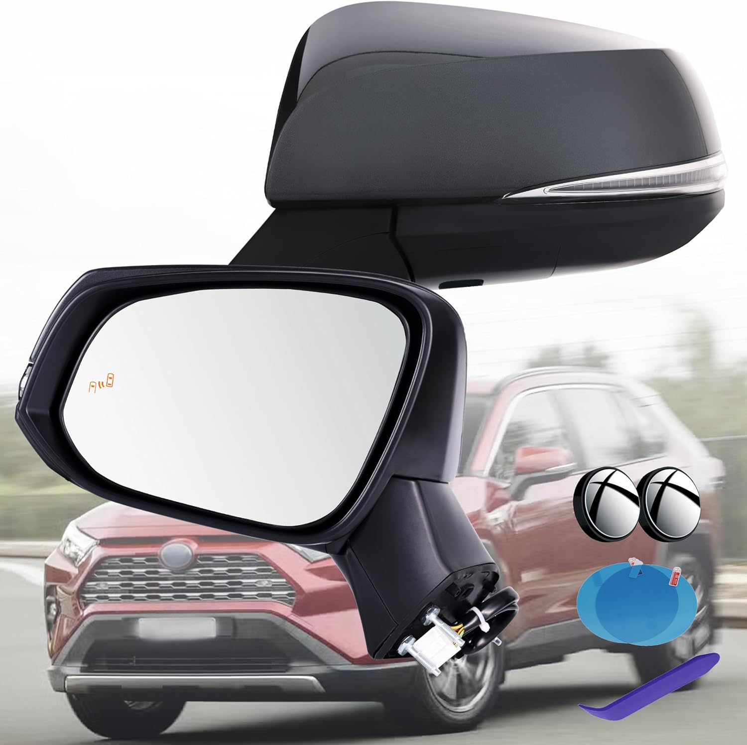 EAP Driver Side Mirror Compatible with Toyota RAV4 2019–2025, Power Adjustment, With Heat, With Turn Signal, With Blind Spot, With Puddle, Without Camera, Gray Metallic