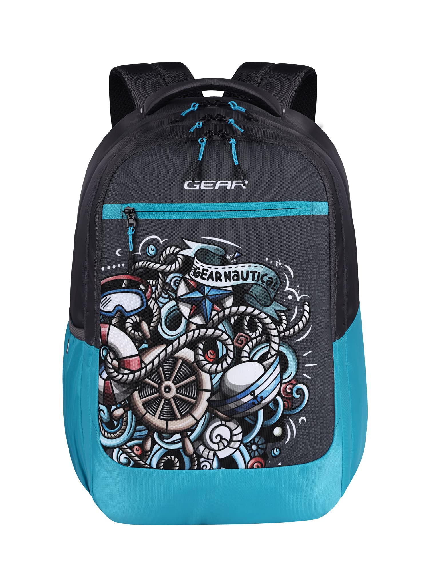 Gear Graffitti 29 Ltrs Grey-Lake.Blue 3 Compartments School Backpack with Raincover (BKPGRFTRC0454)