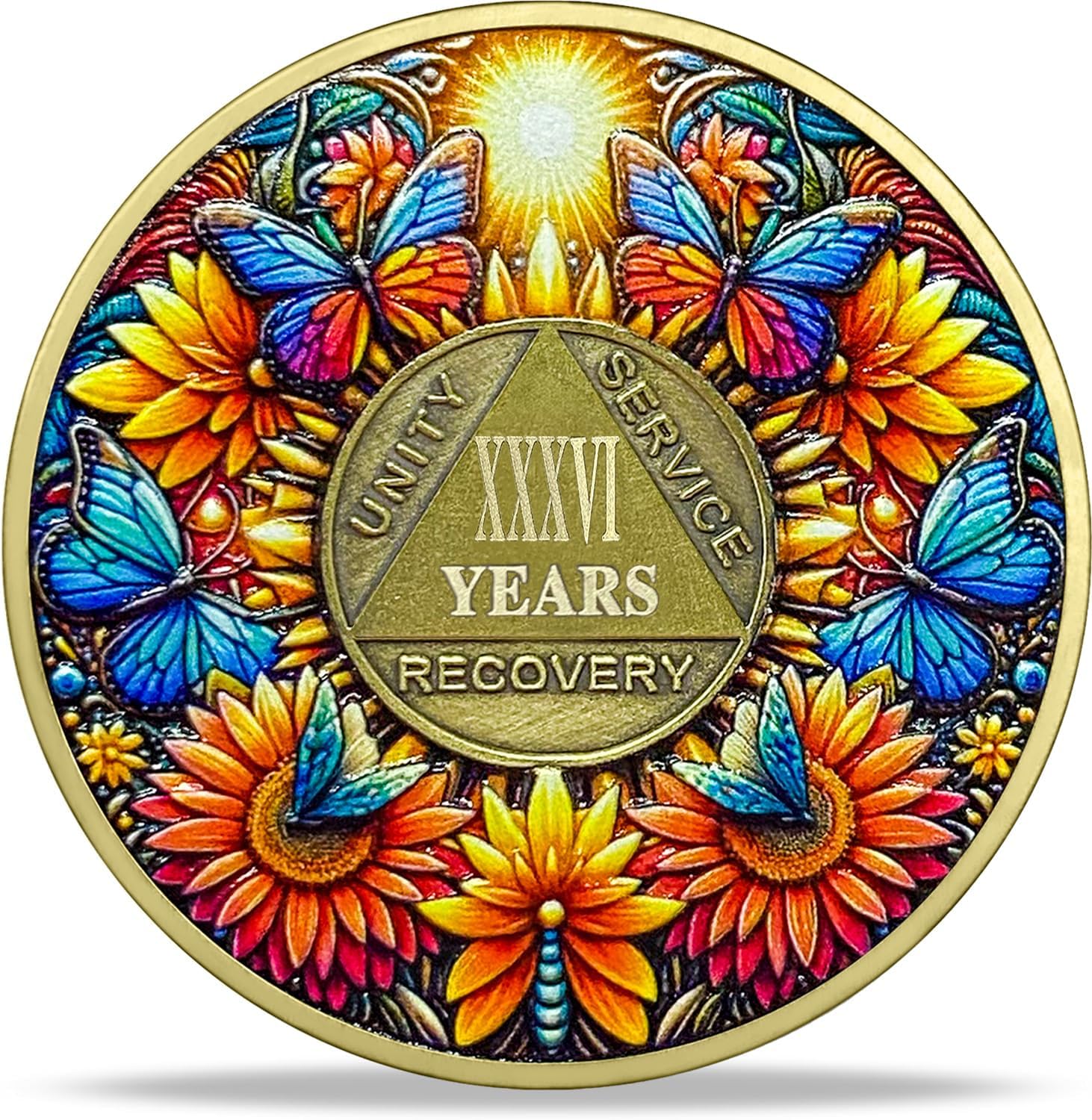 36年間の飲酒コインギフト | 太陽とボートバタフライAAコイン - HA AAチップ