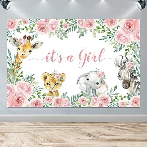 Miniatura 4 de Decoraciones de telón de fondo para baby shower, temática de animales de la selva, suministros de fiesta de baby shower para niña, telón de fondo de