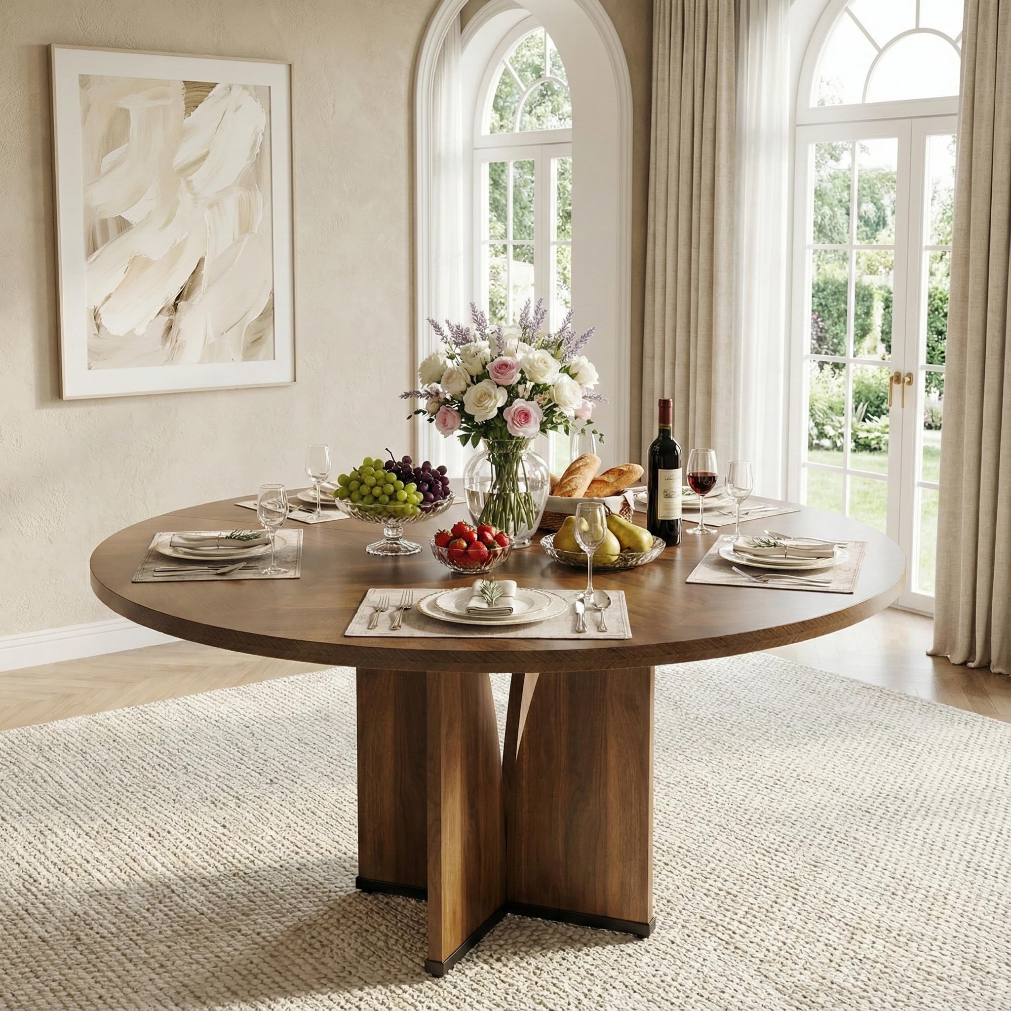 Lailang 100cm Tavolo da Pranzo, Tavolo Rotondo, Tavolo Cucina Salvaspazio, Tavolo In Legno, Tavolo Moderno, 100 x 100 x 76 cm, Marrone