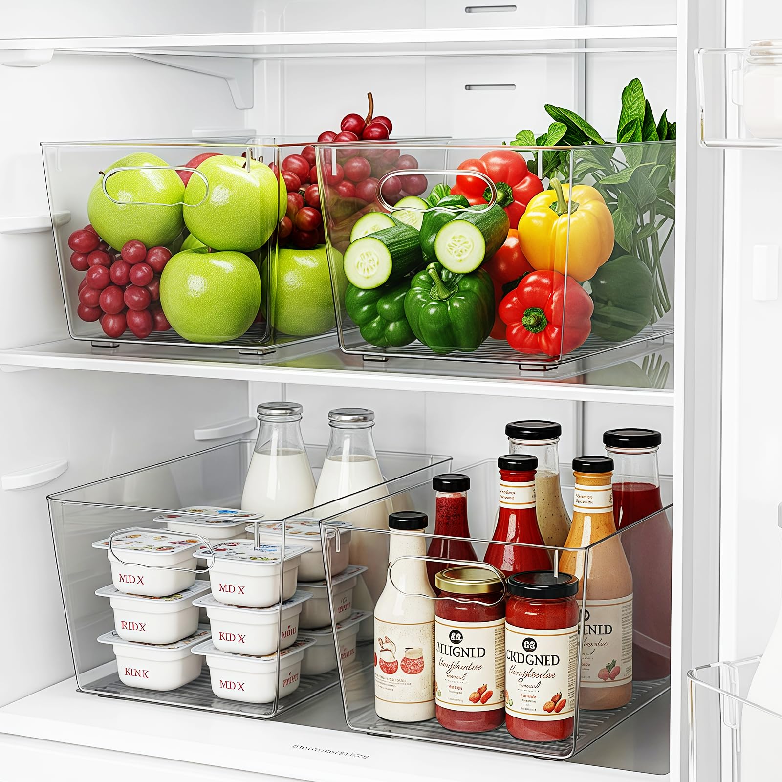 Organisateur Frigo, Rangement Frigo Transparent, Organisateurs Ménagers Indispensables Adaptés aux Cuisines, Placards et Réfrigérateurs (Lot de 4, L(30x20x15CM))