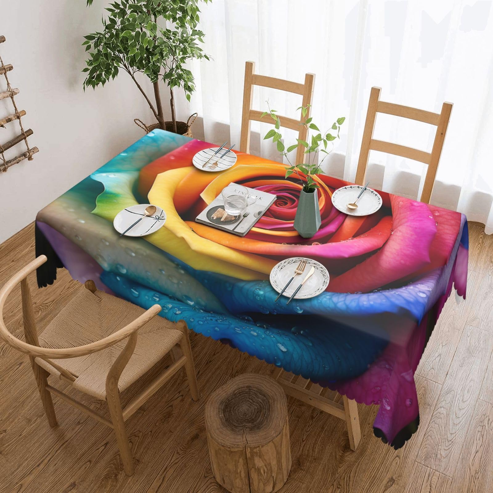 Nappe rectangulaire roses arc-en-ciel infroissable : finies les taches sur la table de salle à manger