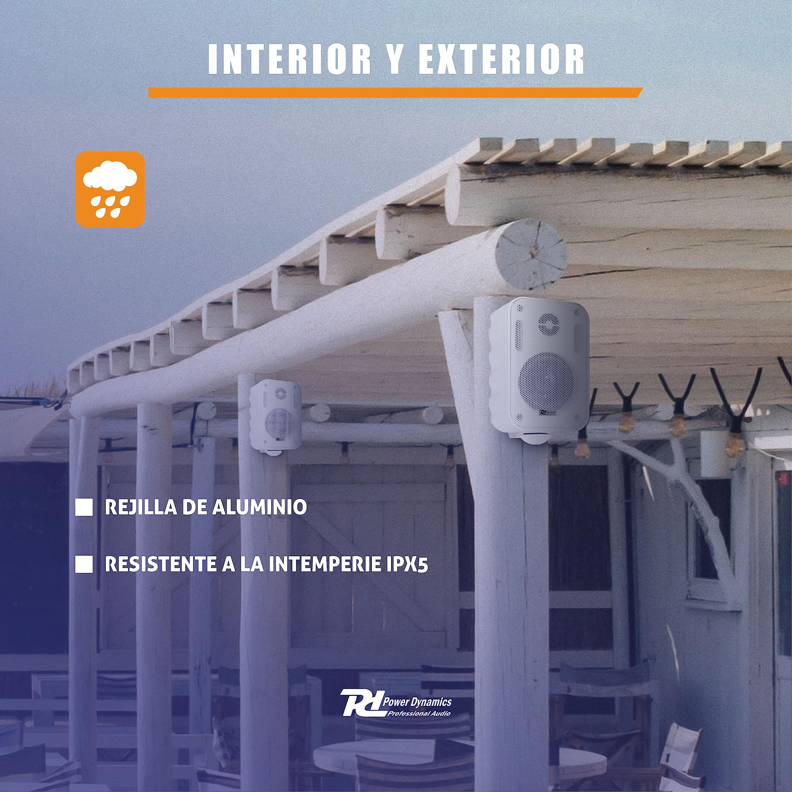 Power Dynamics BGO30 Altavoces pasivos de 2 vías de 60 W, woofer de 3", Interior o Exterior, Rejilla de Aluminio y Soporte de Montaje, Resistente a la Intemperie, Incluye Pareja, Color Blanco
