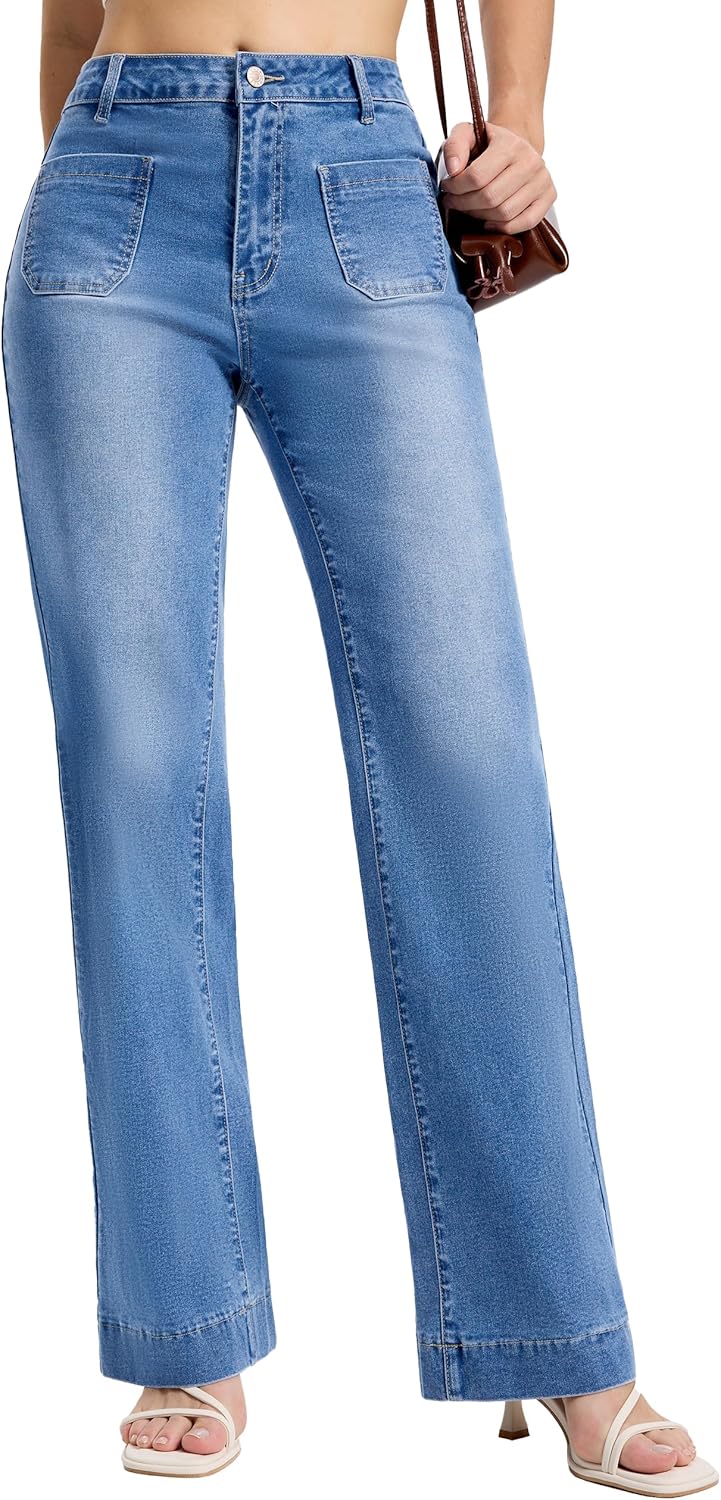 SEVEGO Tall Women’s 34/36/38 Inseam Wide Leg Jeans High Waisted Stretchy Straight Loose Trendy Denim Pants Pockets