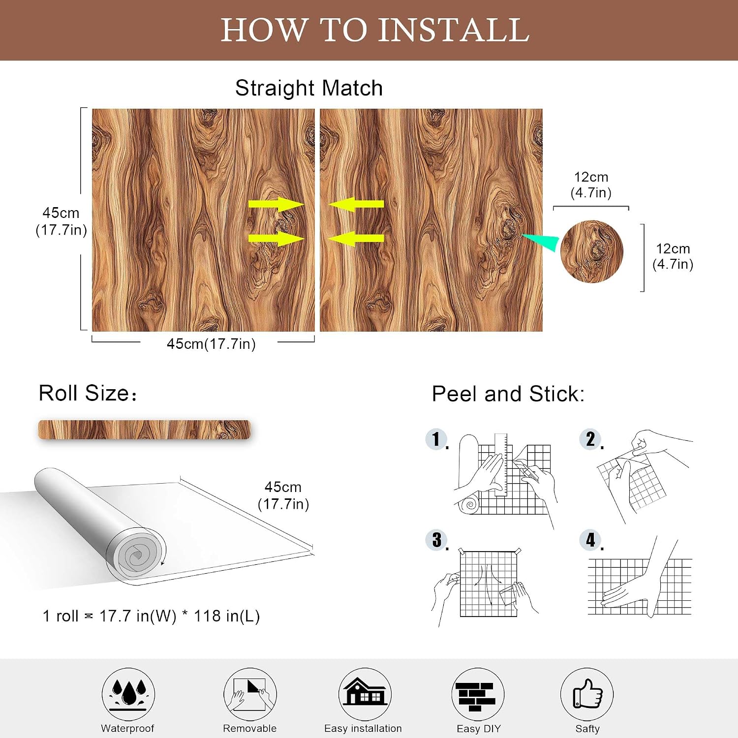 Wood Grain Peel and Stick Wallpaper – Light Brown Faux Wood Wallpaper for Accent Walls, Farmhouse & Modern Home Decor | Self-Adhesive Vinyl, 17.7" x 118"