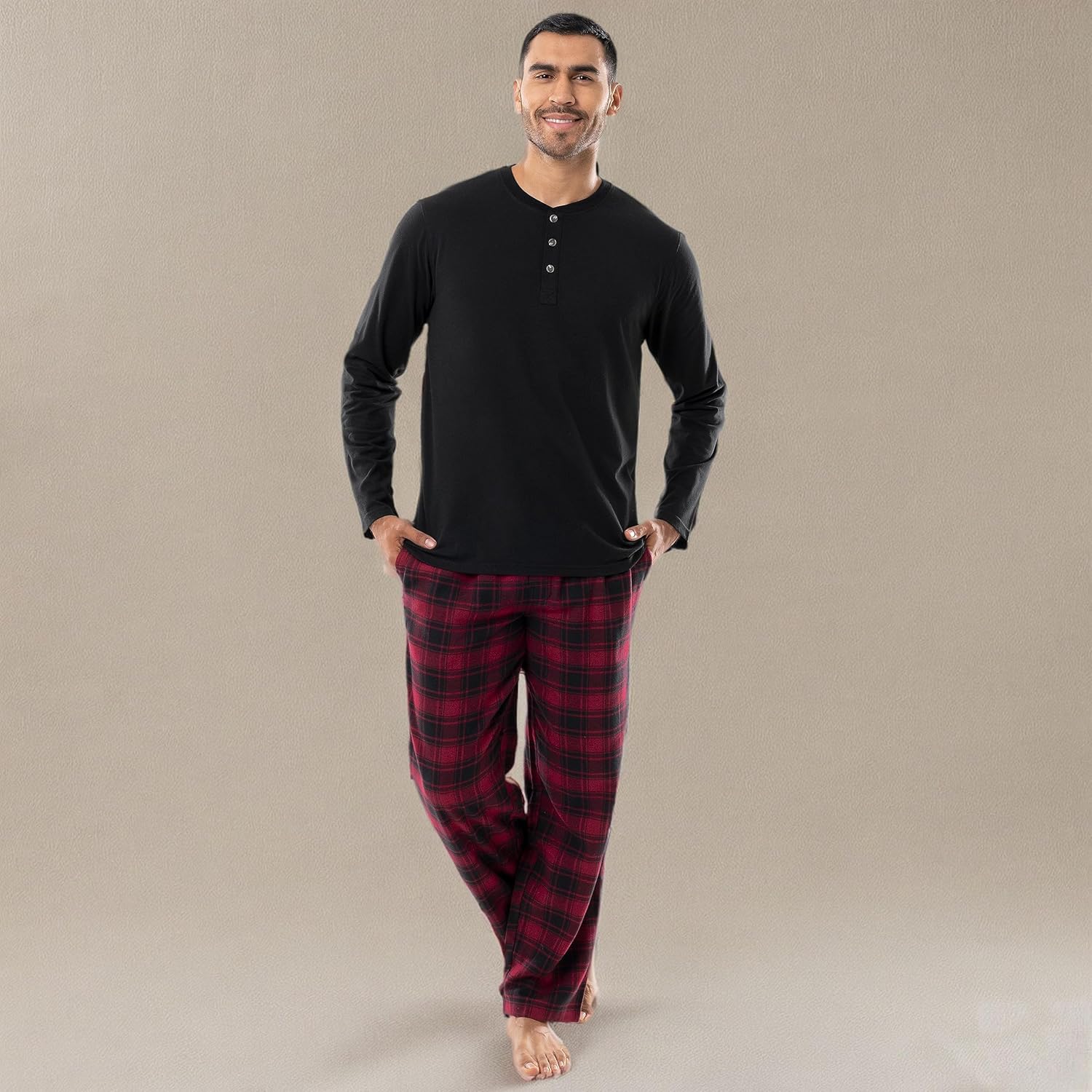 IZOD mens Jersey Henley and Flannel Pant Set - Image 8