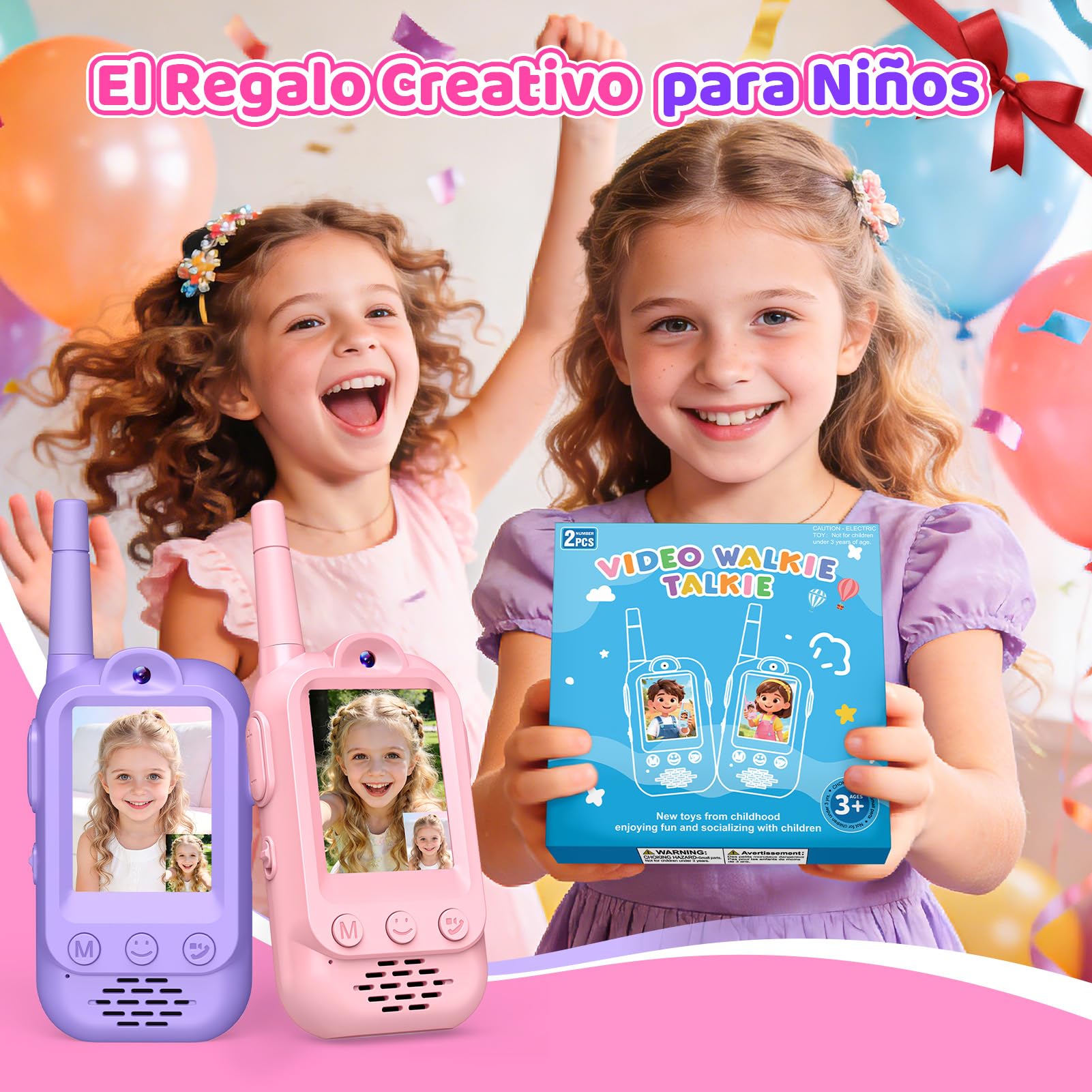 iKidiki Walkie Talkie Niños Recargable, Regalo Niñas 3 4 5 6 7 8 Años Walkie-Talkie con Vídeo para Niños Juguetes Niñas 3-8 Años Regalos Cumpleaños Juguetes para Niñas
