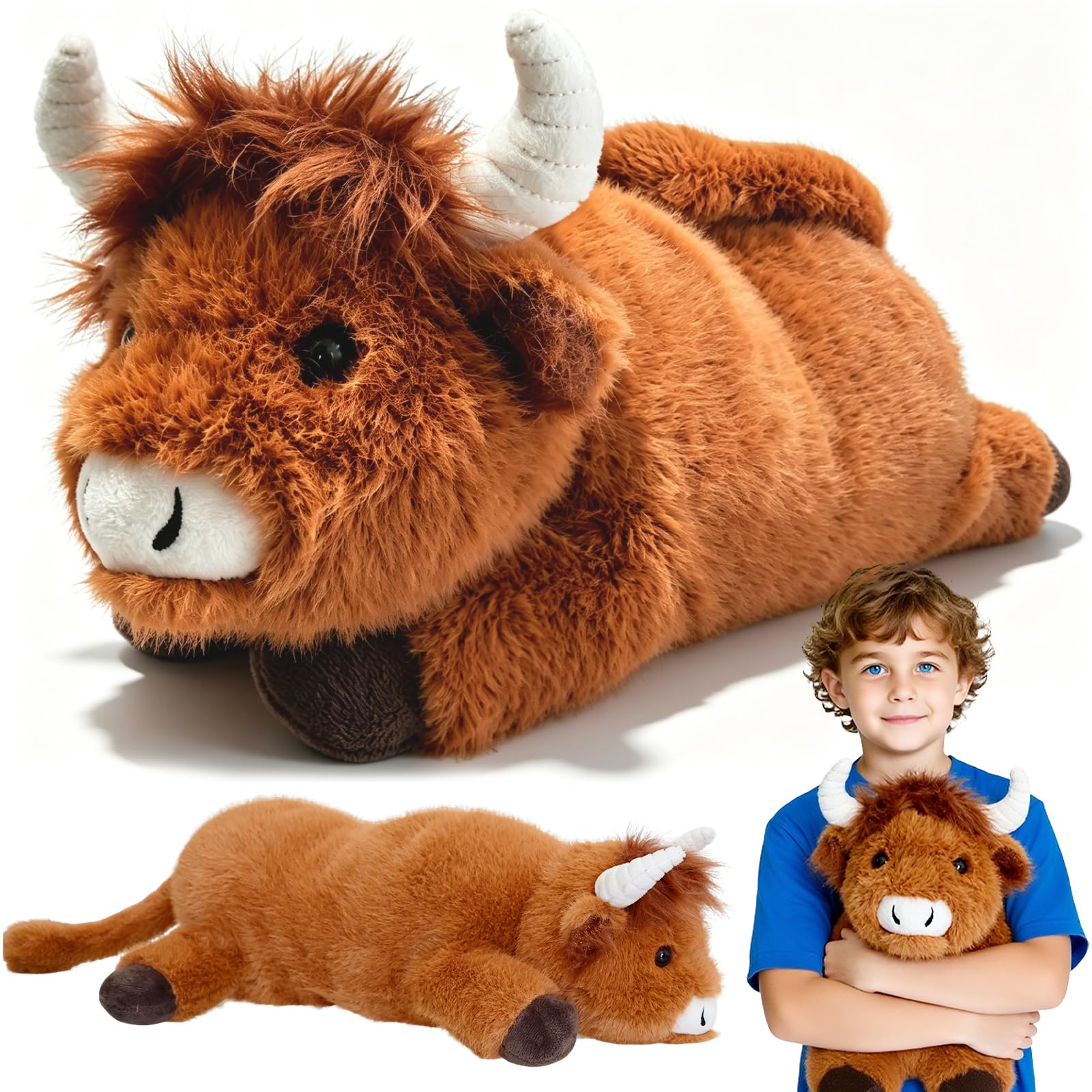 Beschwertes Kuscheltier Hochlandrind, Highland Cow Plush 2 kg, Gewichtskuscheltiere für Erwachsene, Weighted Stuffed Animal, Geschenk für Kinder Mädchen Jungen Geburtstag Weihnachten