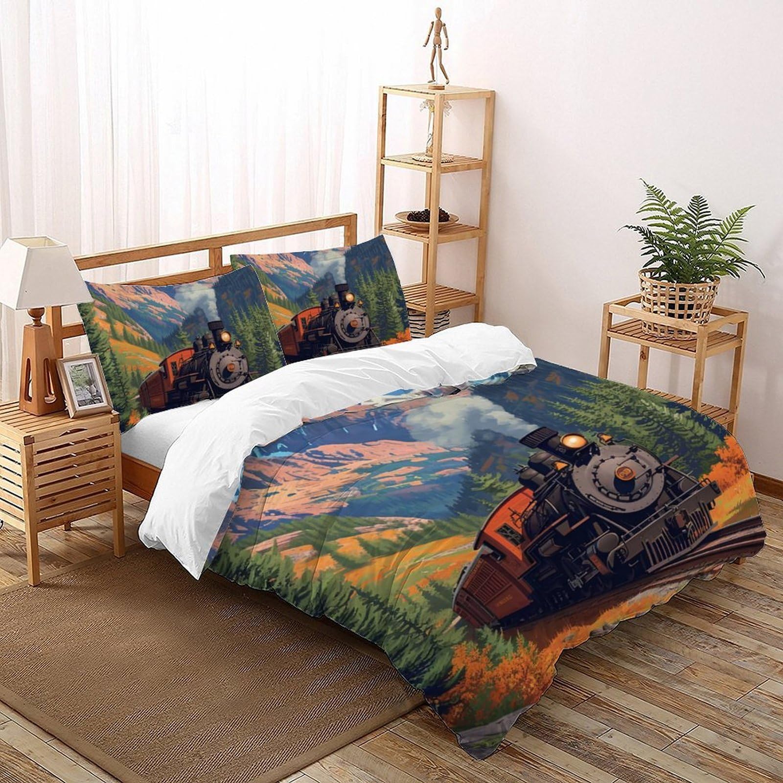 Housse de couette train 3D garçon parure de lit double 200x200cm douce