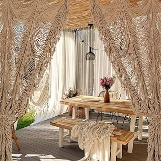 Cortina bohemia de macramé hecha a mano, 2 paneles de borlas para decoración de pared para ventana, 100% algodón, artesanía artística, divisor de habitación, para colgar en la pared, dormitorio, sala