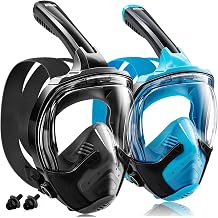 Aegend Full Face Snorkel Mask for Adults Youth, Snorkeling Gear with Emergency Removal Handle, Latest Dry Top System 180 HD View Safe Breathing, Anti-Fog Anti-Leak